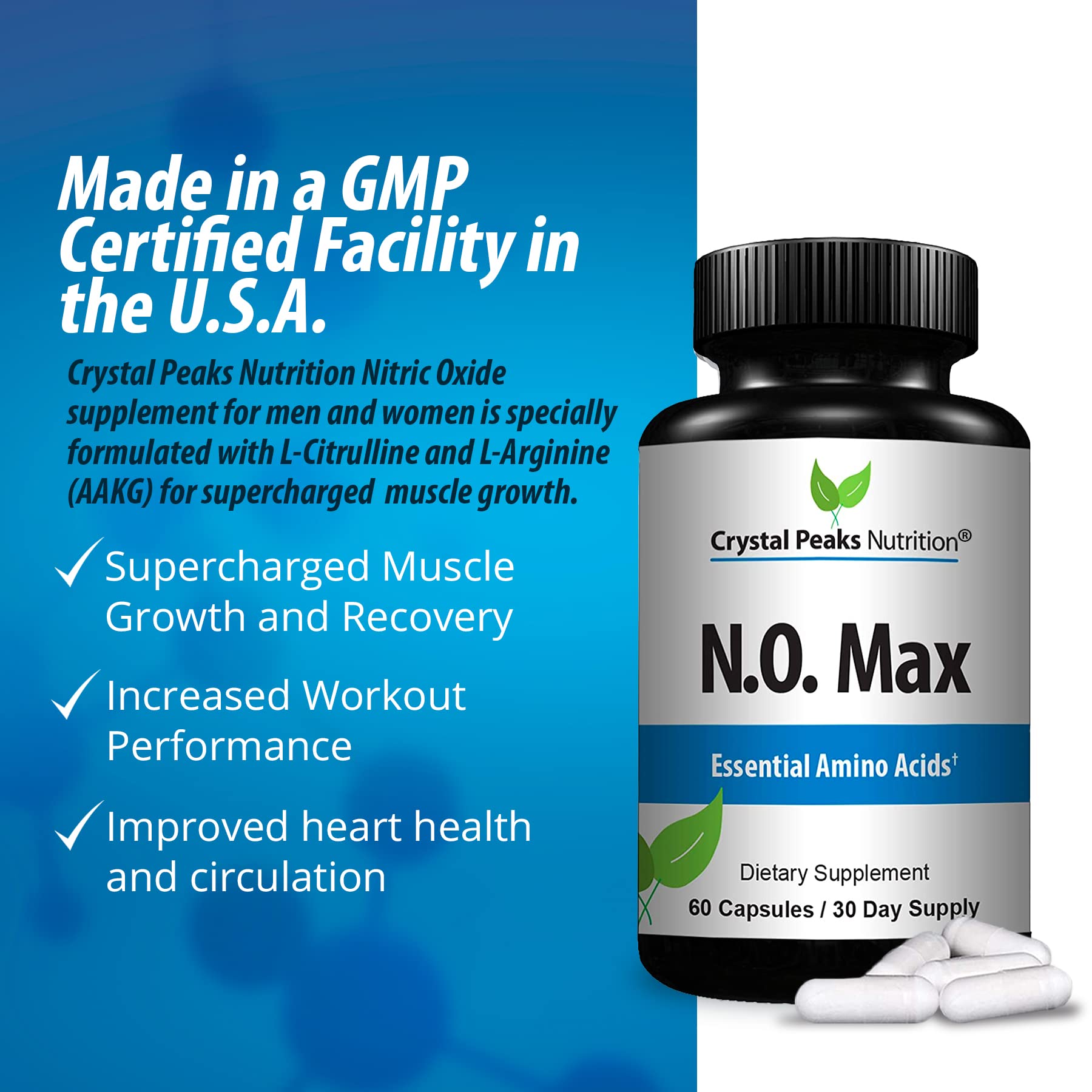 CRYSTAL PEAKS NUTRITION N.O. Max Nitric Oxide Supplement - L Arginine, Citrulline CRYSTAL PEAKS NUTRITION uk supplements