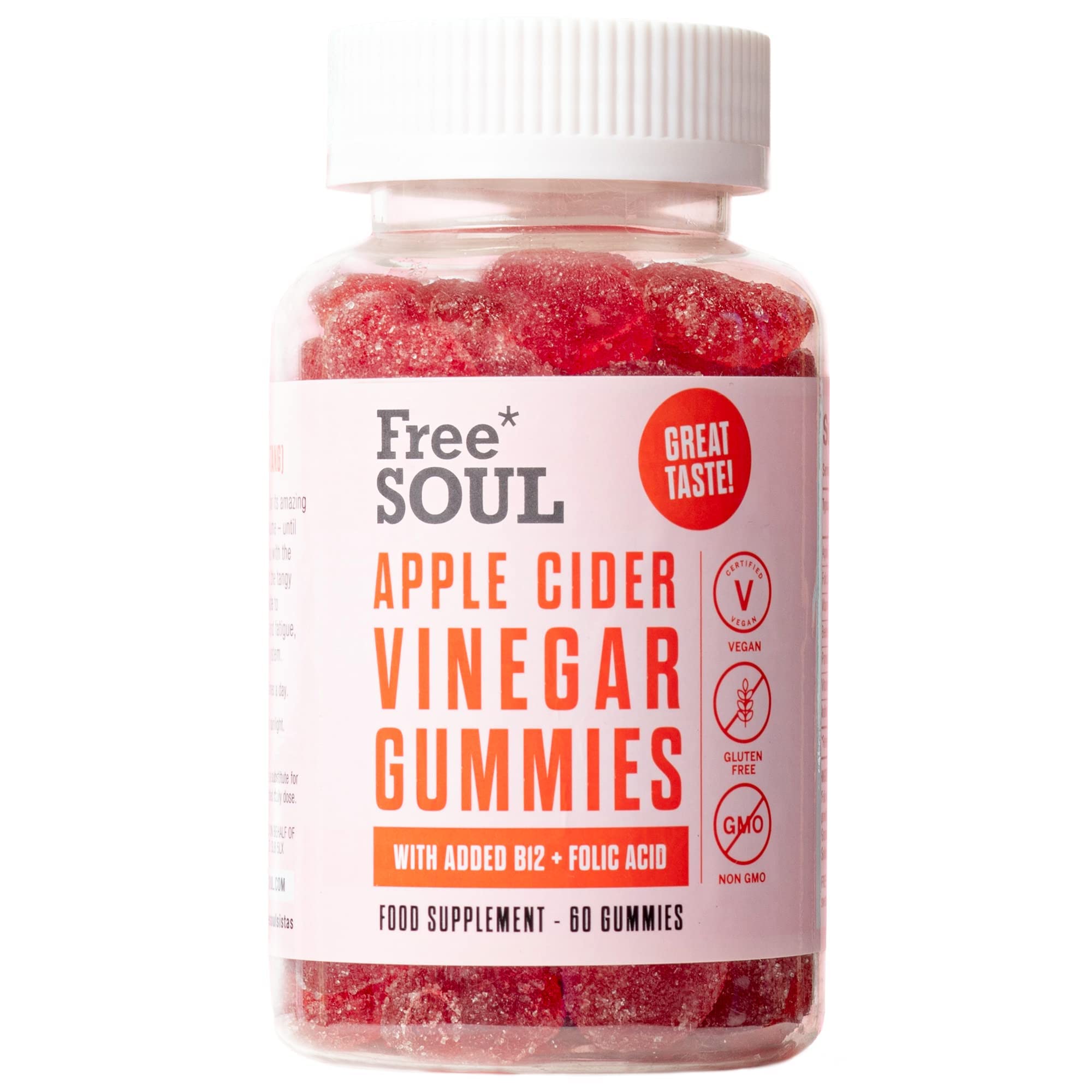Apple Cider Vinegar Gummies with The Mother 1000mg Enhanced with Vitamin B12 & Folic Free Soul uk supplements