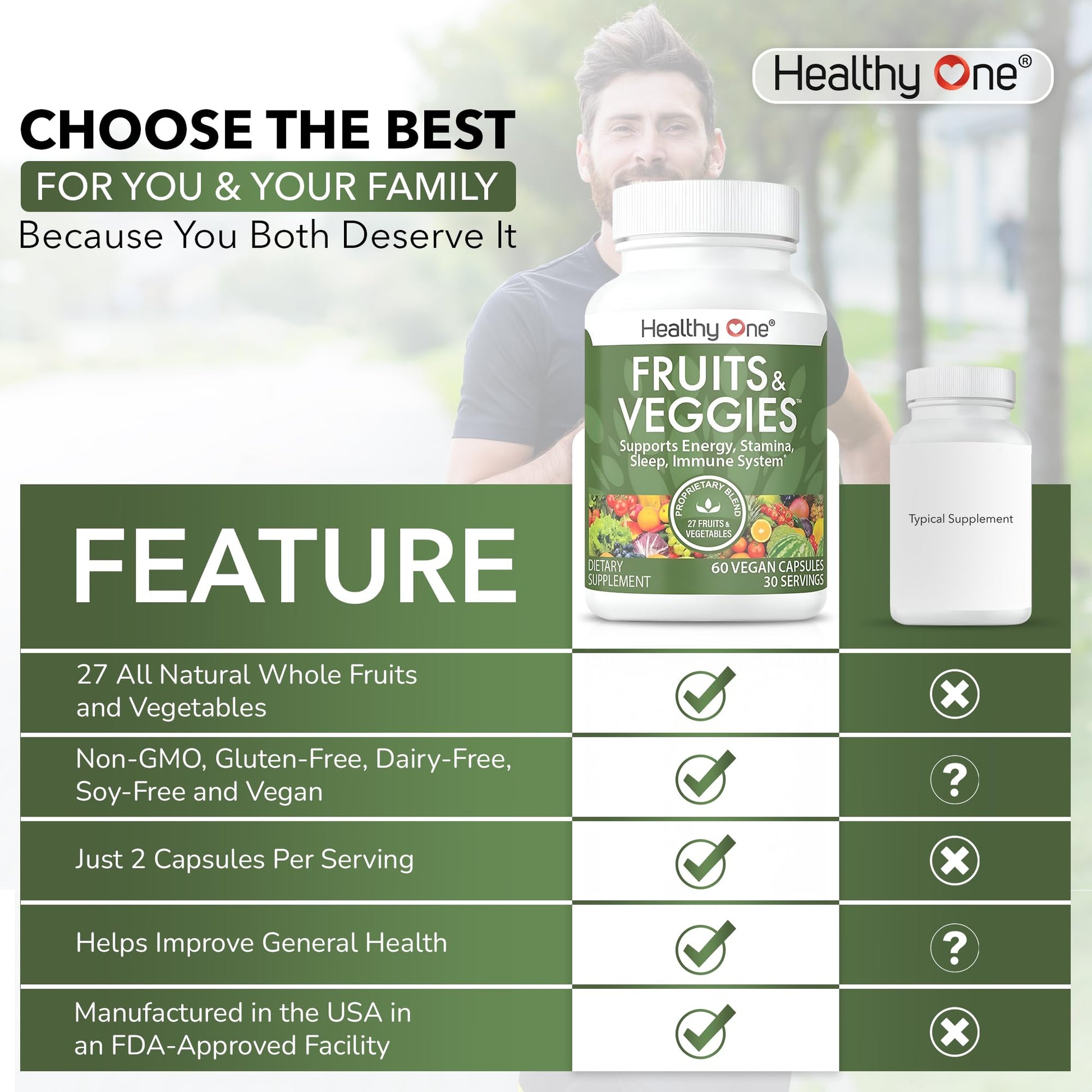 Fruits & Veggies Formula - 27 Premium Whole Foods - Organic Ingredients - Equals 3 Servings of Fruits & Vegetables - Improve Energy, Focus & Immune Function - Fiber - Antioxidants - 150ct (75 Serv) Healthy One uk supplements