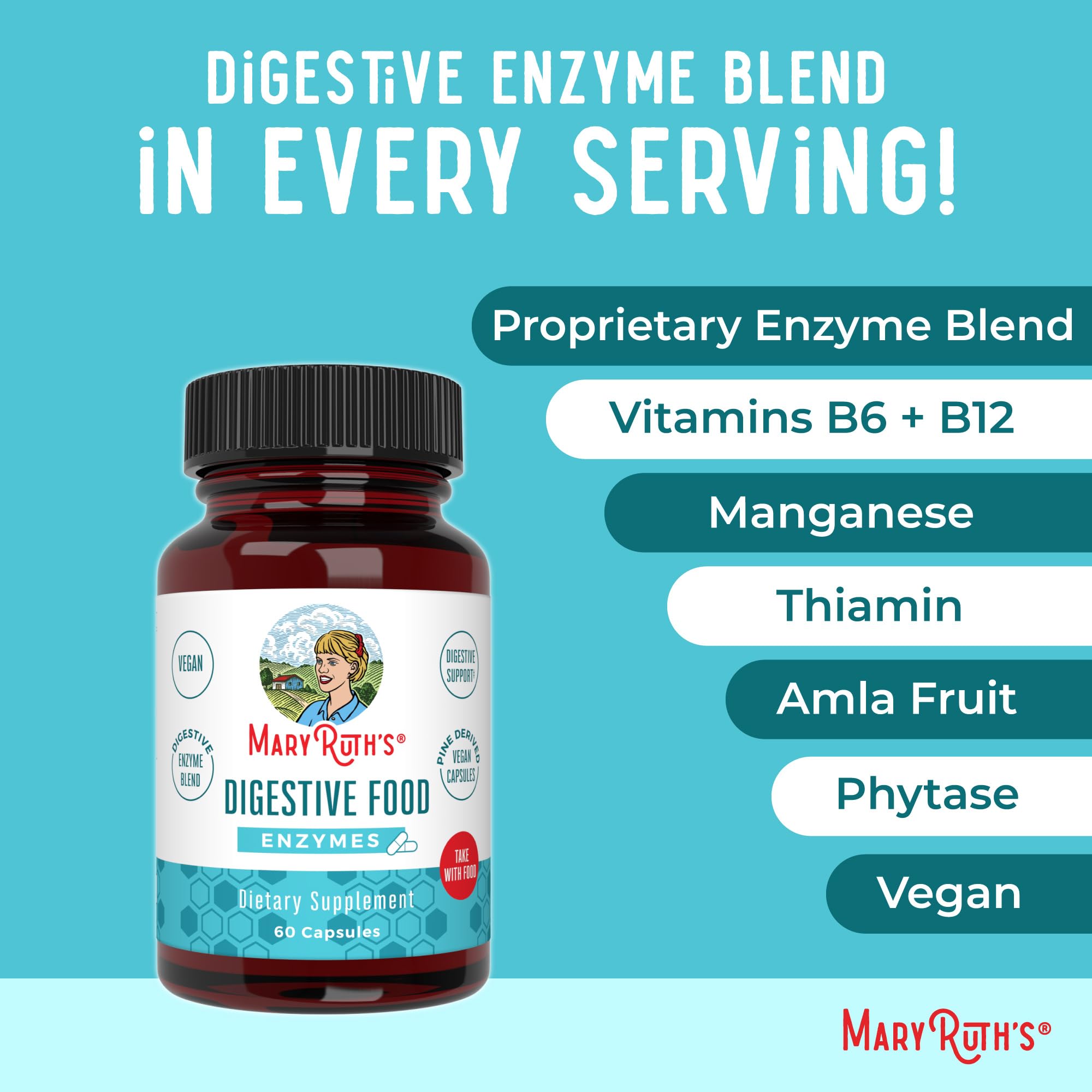 MaryRuth Organics Digestive Enzymes | Up to 2 Month Supply | Vegan Digestive Health Aid and Gut Health Enzyme Complex | Over 12 Enzymes | Vitamins B6 & B12 MARYRUTH'S uk supplements