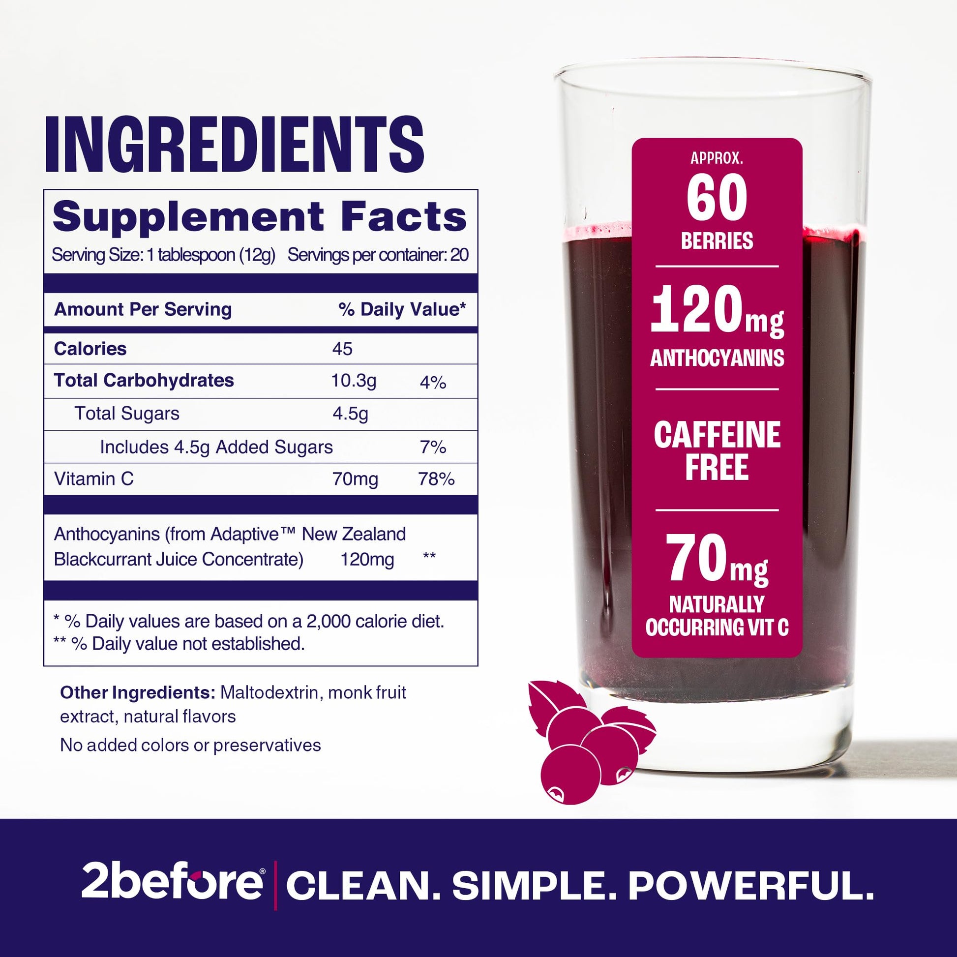 2before Blackcurrant I All Natural Vegan Pre Workout, Caffeine Free I Clean Energy 2before uk supplements