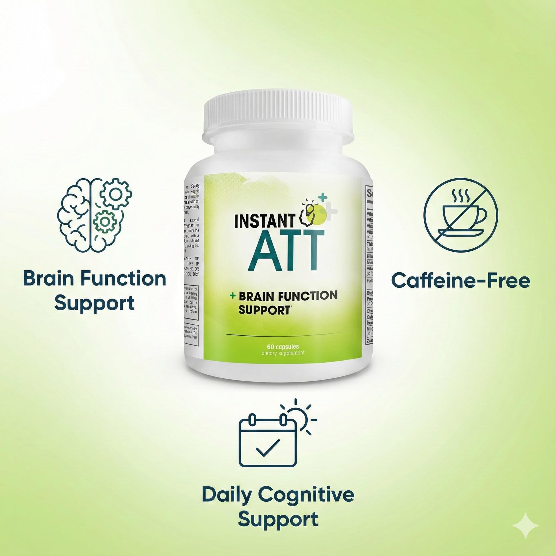 InstantATT - 7-in-1 Caffeine Free Nootropic All-Natural Brain, Focus, Memory Supplement (60 Capsules) Instant Brands uk supplements