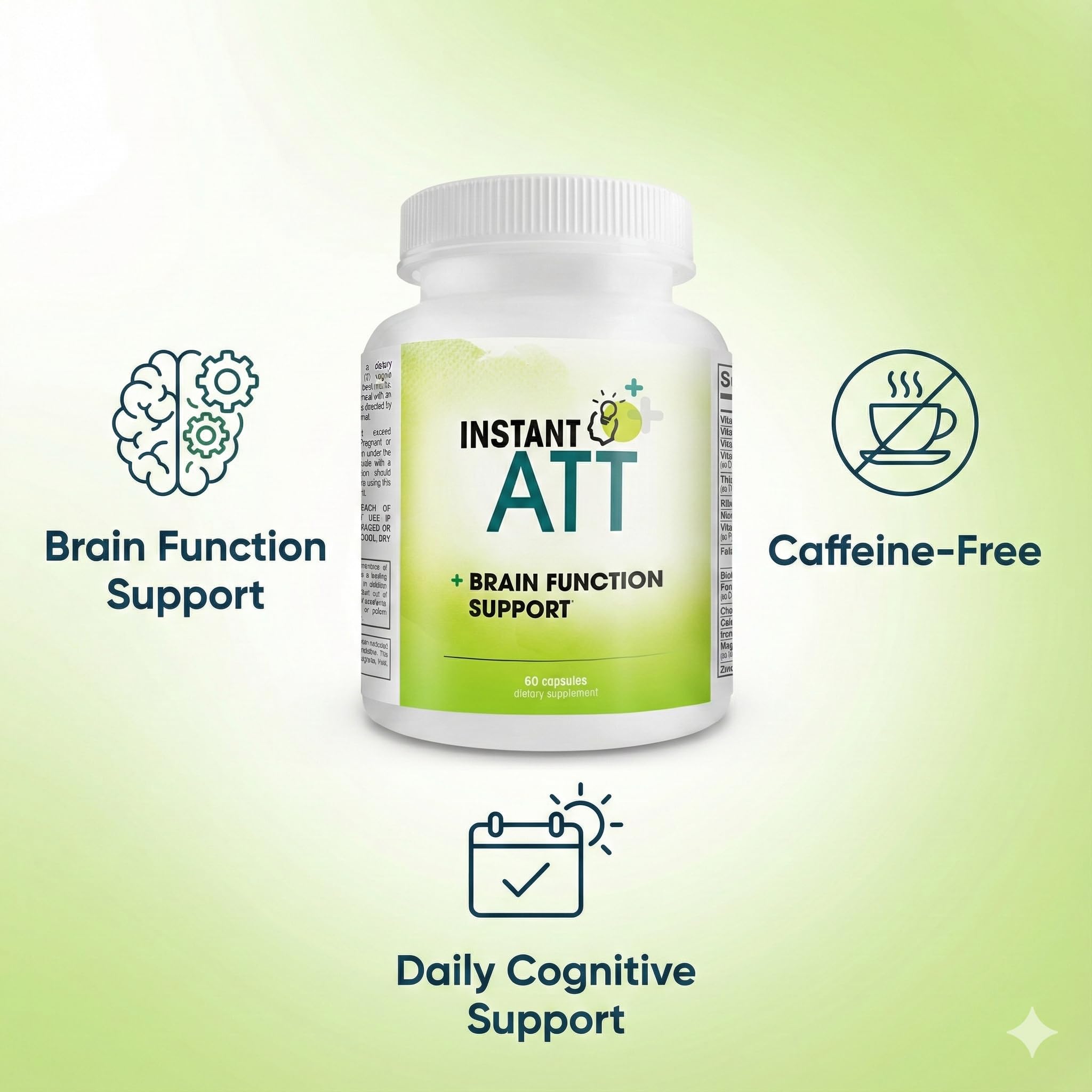 InstantATT - 7-in-1 Caffeine Free Nootropic All-Natural Brain, Focus, Memory Supplement (60 Capsules) Instant Brands uk supplements