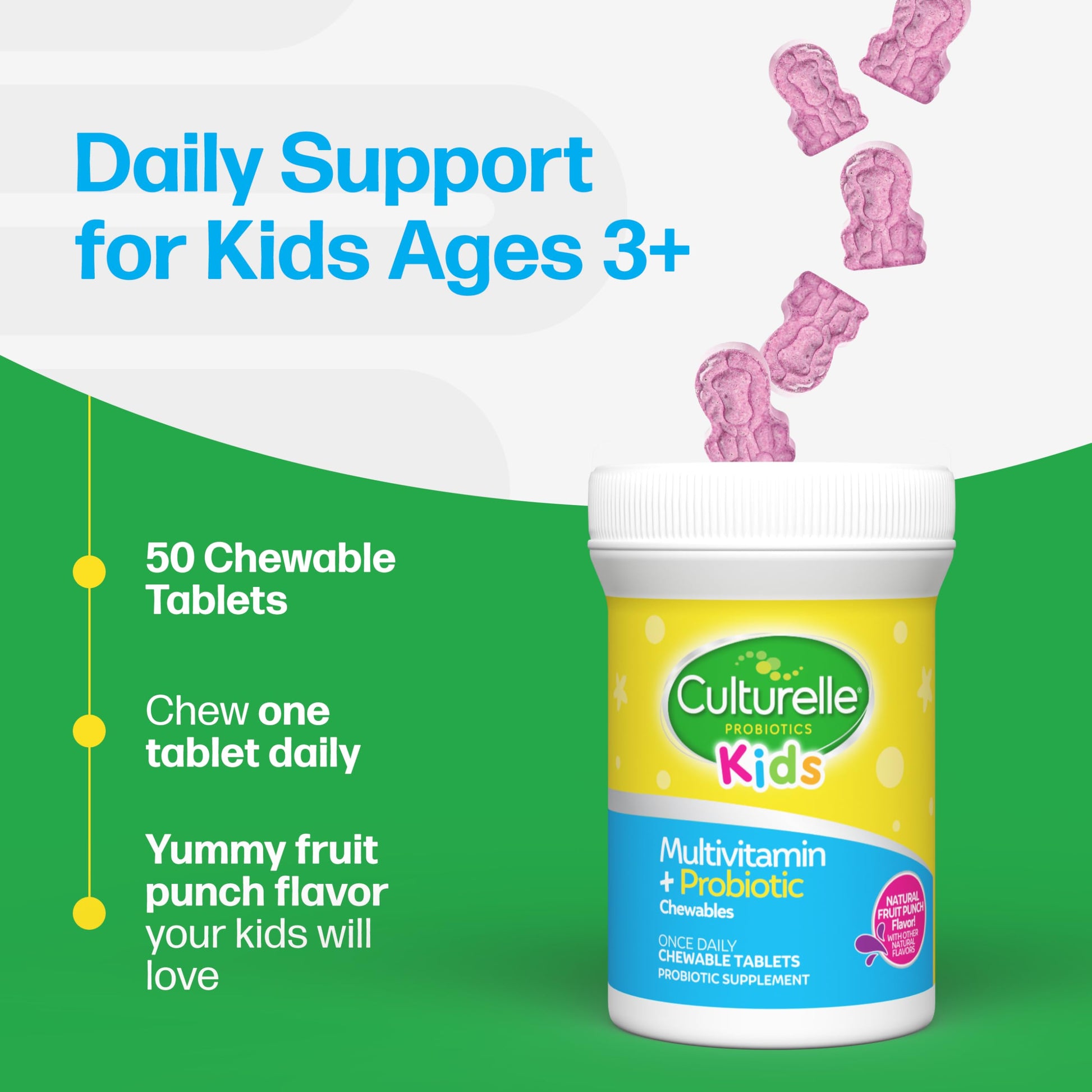 Culturelle Kids Complete Chewable Multivitamin + Probiotic For Kids, Ages 3+, 50 Count, Digestive Health, Oral Health & Immune Support Culturelle uk supplements