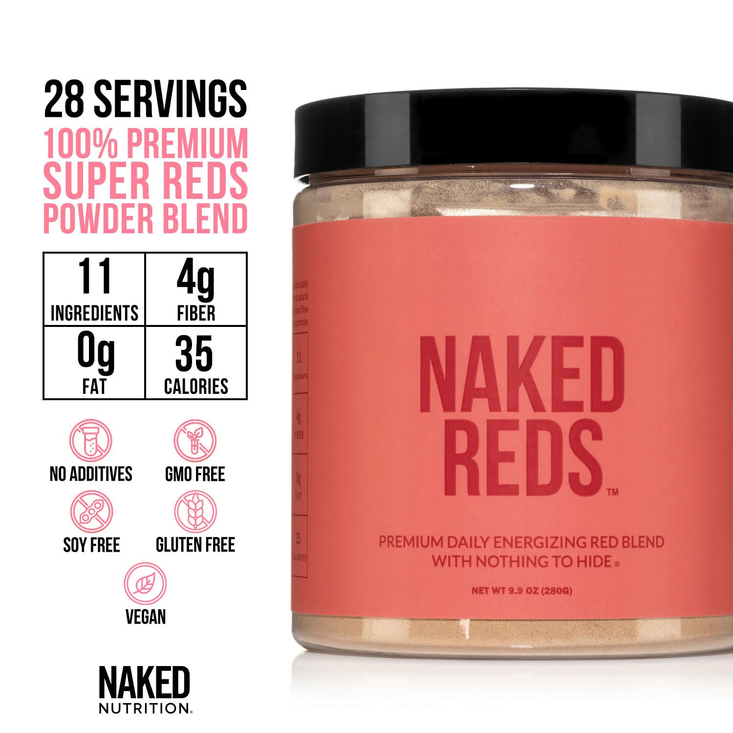 NAKED Reds Superfood Powder - Healthy, Energizing Polyphenol Fruit Powder Mix, No Fillers, No Additives, Vegan, Non-GMO, Gluten Free - 28 Servings NAKED uk supplements