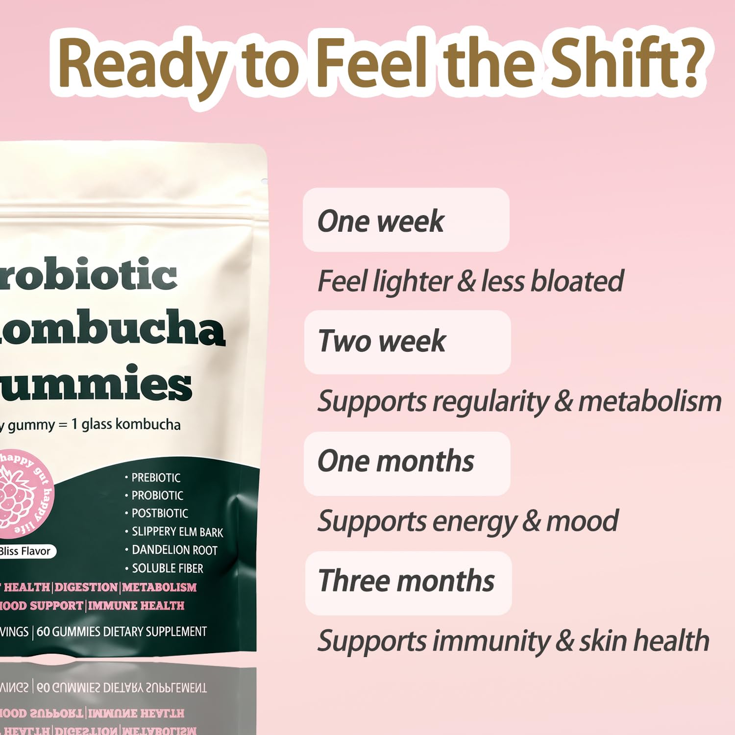 Glo Vous Probiotic Kombucha Gummies – 60 Gummies, with Prebiotics, Postbiotics & Fiber,Includes Slippery Elm, Dandelion Root & MCT Oil,Supports Digestive Health, Bloating Relief & Gut Support Glo Vous uk supplements