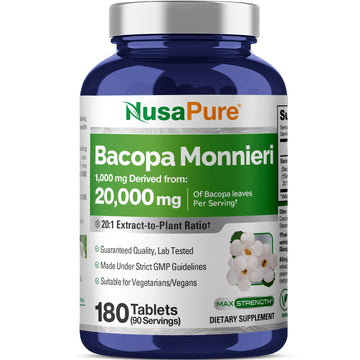 NusaPure Bacopa Leaf Monnieri Extract 20,000 mg 180 Tablets (Extract 20:1, Non-GMO, Gluten Free & Vegan) NusaPure uk supplements