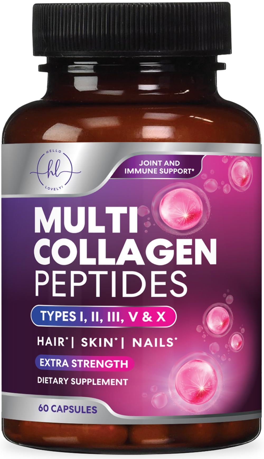 Multi Collagen Supplement 2400 mg - Types I, II, III, V & X Multi Collagen Peptides Pills for Women & Men, Hydrolyzed Collagen Supplements, Hair, Skin, Nail, & Joint Support Supplement, 60 Capsules Hello Lovely! uk supplements