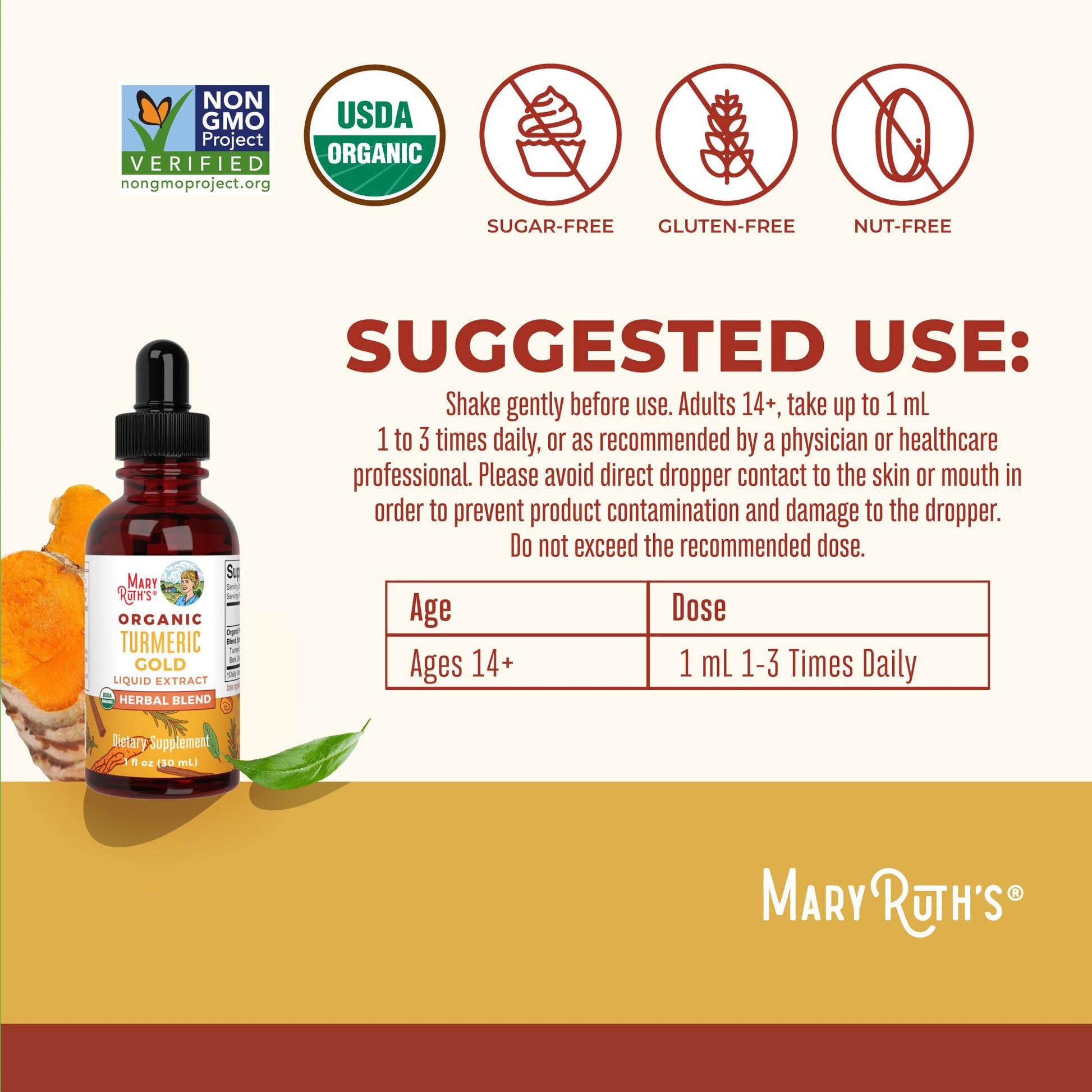 MaryRuth Organics USDA Turmeric Gold Liquid Drops | Herbal Blend | Turmeric Curcumin | Black Pepper | Cassia Cinnamon Bark | Ginger Root | Immune Support | Non-GMO Project Verified | Vegan | 1oz MARYRUTH'S uk supplements