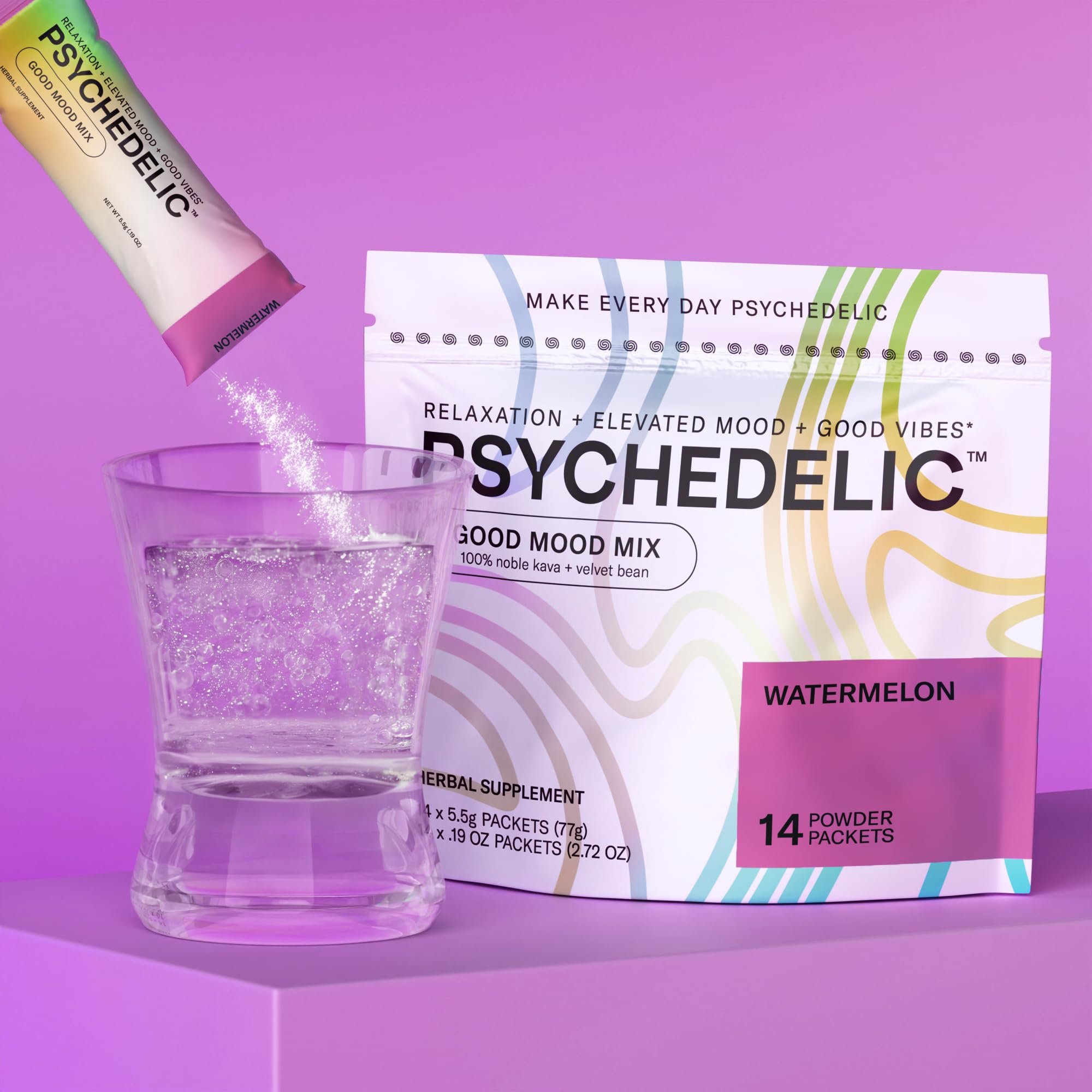 Good Mood Mix - Watermelon - Powder Packets - Calming Kava Drink Mix - Easy Open Psychedelic Water uk supplements