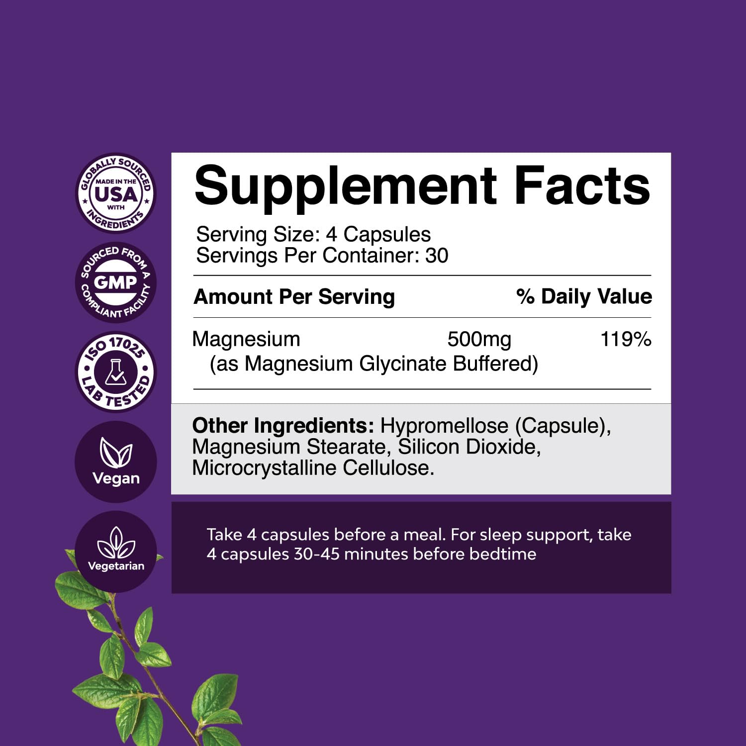 Pure Magnesium Glycinate Supplement 500mg - Magnesium for Sleep and Rest Capsules for Men & Women - Unflavored Vegan High Absorption Pills for Relaxation Support - 120 Count Natures Craft uk supplements