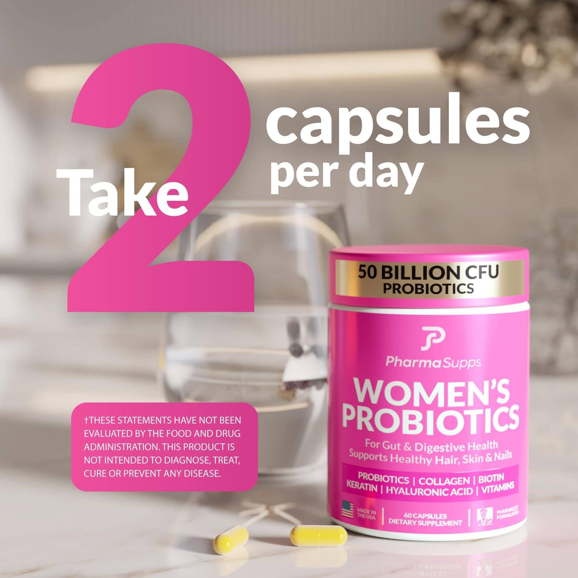 ADVANCED Women's Probiotics for Gut Health - Hair, Skin, & Nails Vitamins Support - 50 Billion CFU w/ Collagen, Biotin & Keratin - Probiotic Supplement for Digestive Health & Bloating Relief, USA-Made PharmaSupps uk supplements