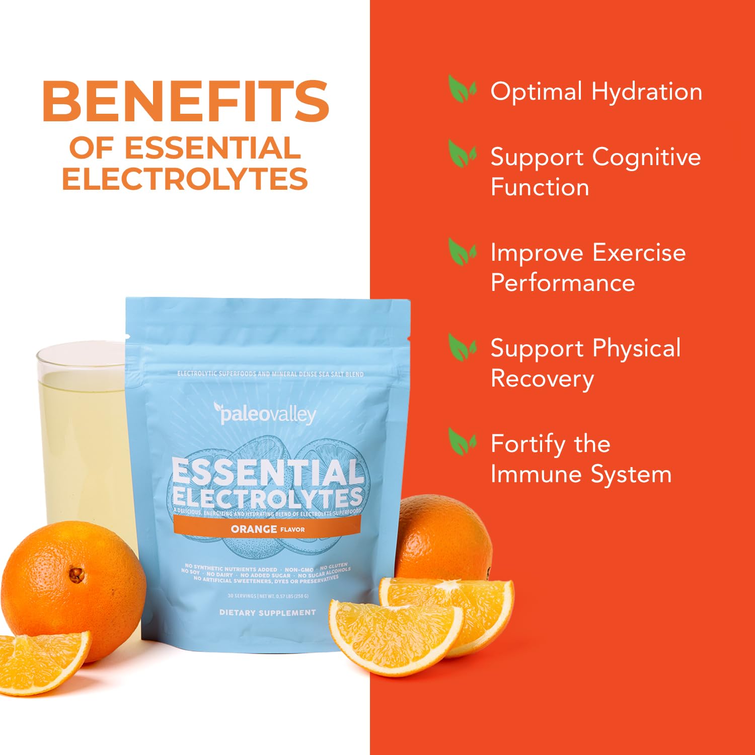 Paleovalley Essential Electrolytes Powder - Full Spectrum Orange Electrolyte Powder for Hydration, Energy and Muscle Recovery - No Sugar Added - 30 Servings Paleovalley uk supplements