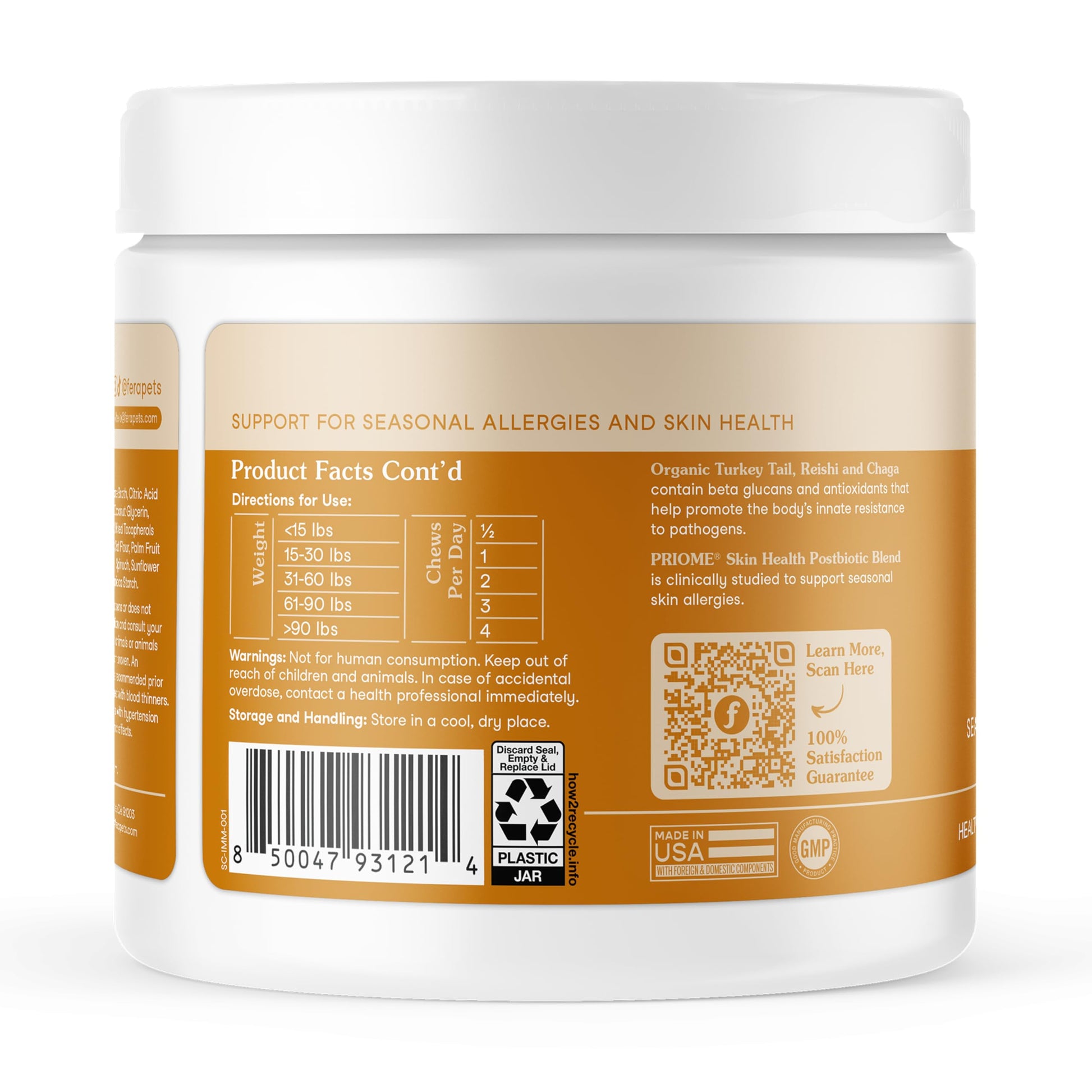 Fera Pets Dog Allergy and Immune Support with Organic Mushrooms, Postbiotics & Colostrum - Promotes Skin & Gut Health - Soothes Seasonal Allergy Symptoms - 30 Soft Chews Fera Pets uk supplements