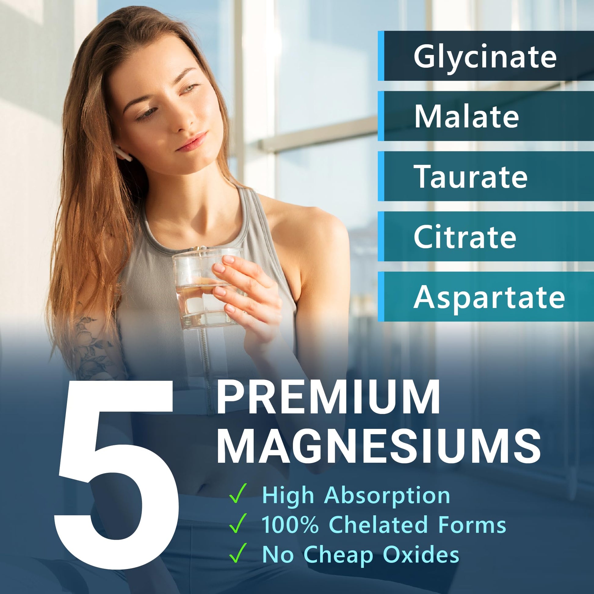 MyoActivo 5-in-1 Magnesium Complex - High Absorption - Chelated Magnesium Glycinate, Malate, Citrate, Taurate, & Aspartate for Nerves, Muscles, Bones | 120 Capsules | Magnesium Supplement MyoActivo uk supplements