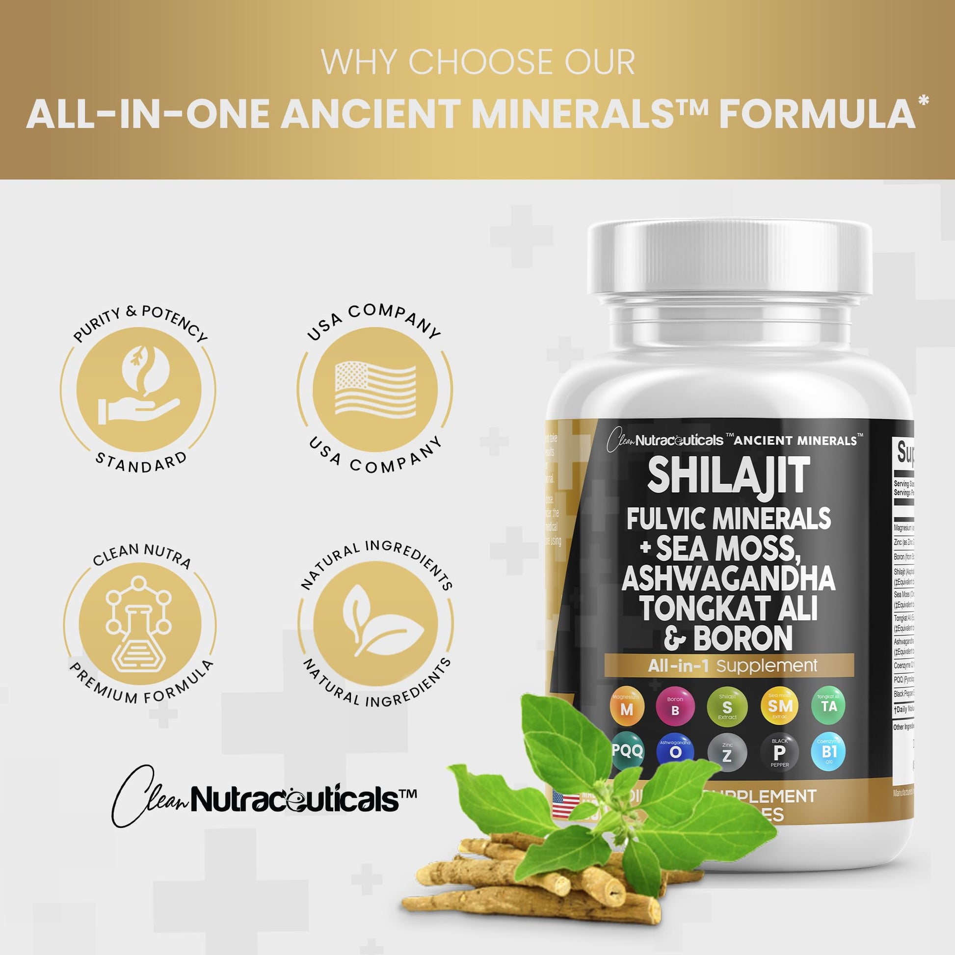 Pure Shilajit Supplement 10,000mg Himalayan w Sea Moss 6000mg Clean Nutraceuticals uk supplements