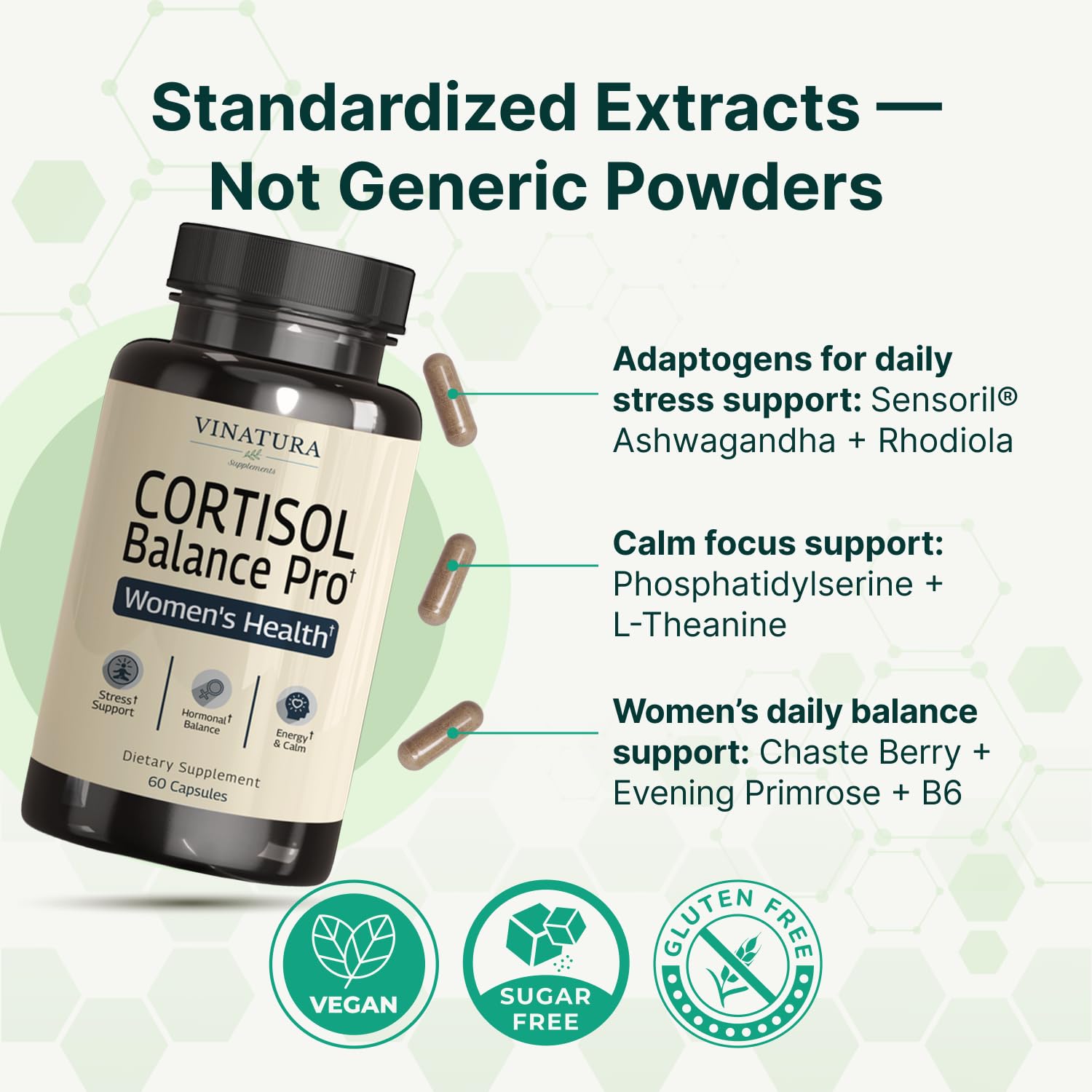 VINATURA Cortisol Supplements for Women - Cortisol Detox and Management - Adrenal Support, Stress Support, 60 Vegan Capsules VINATURA uk supplements