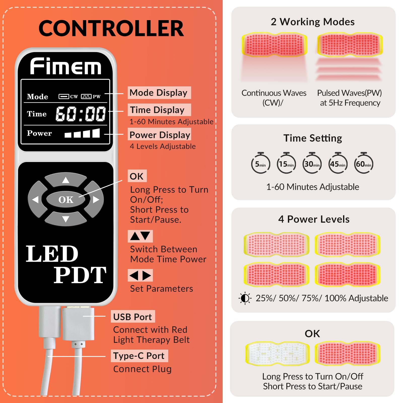 Fimem Red Light Therapy Belt 660nm 850nm 940nm, Red Light Therapy Device for Back, Infrared Light Therapy Fimem uk supplements
