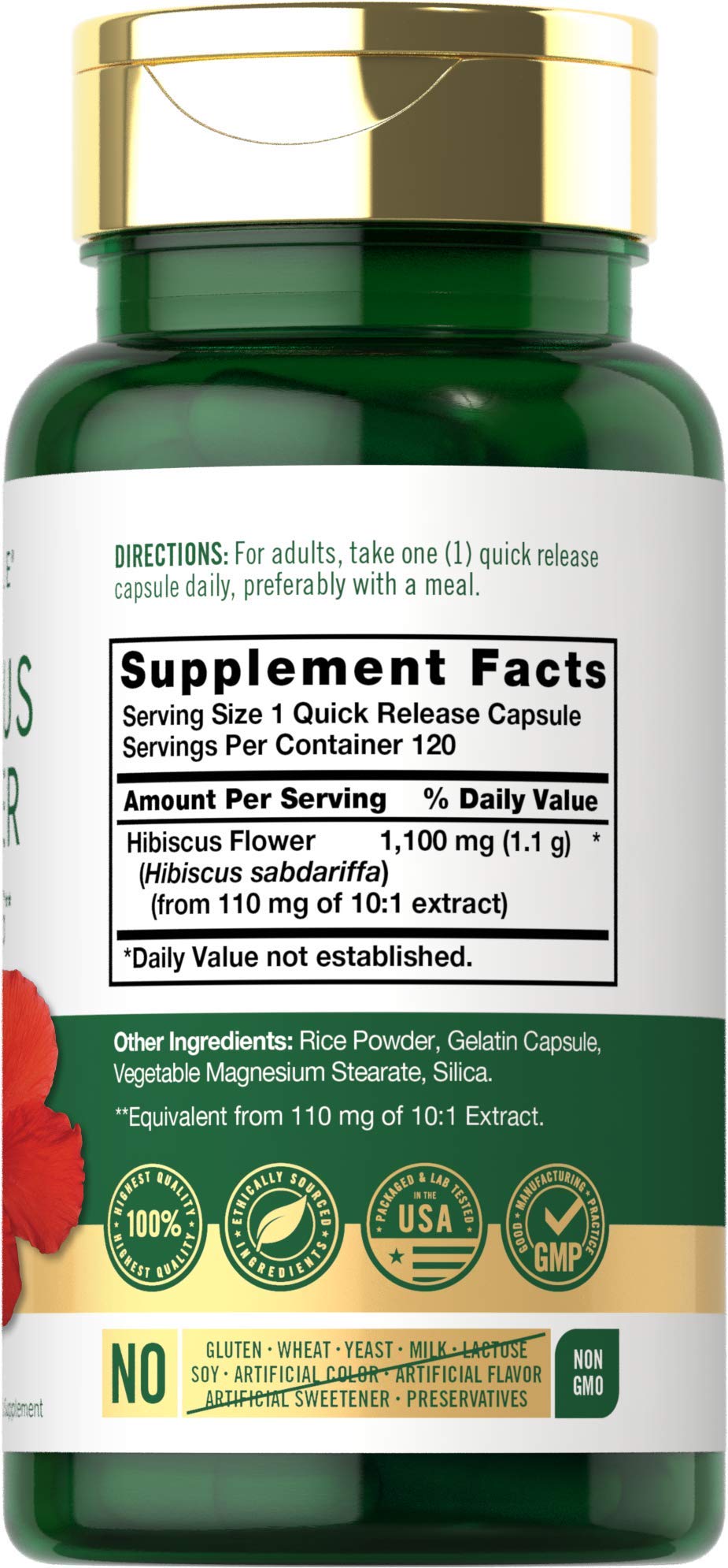 Hibiscus Flower Extract 1100 mg | 120 Capsules | Non-GMO, Gluten Free Supplement Carlyle uk supplements