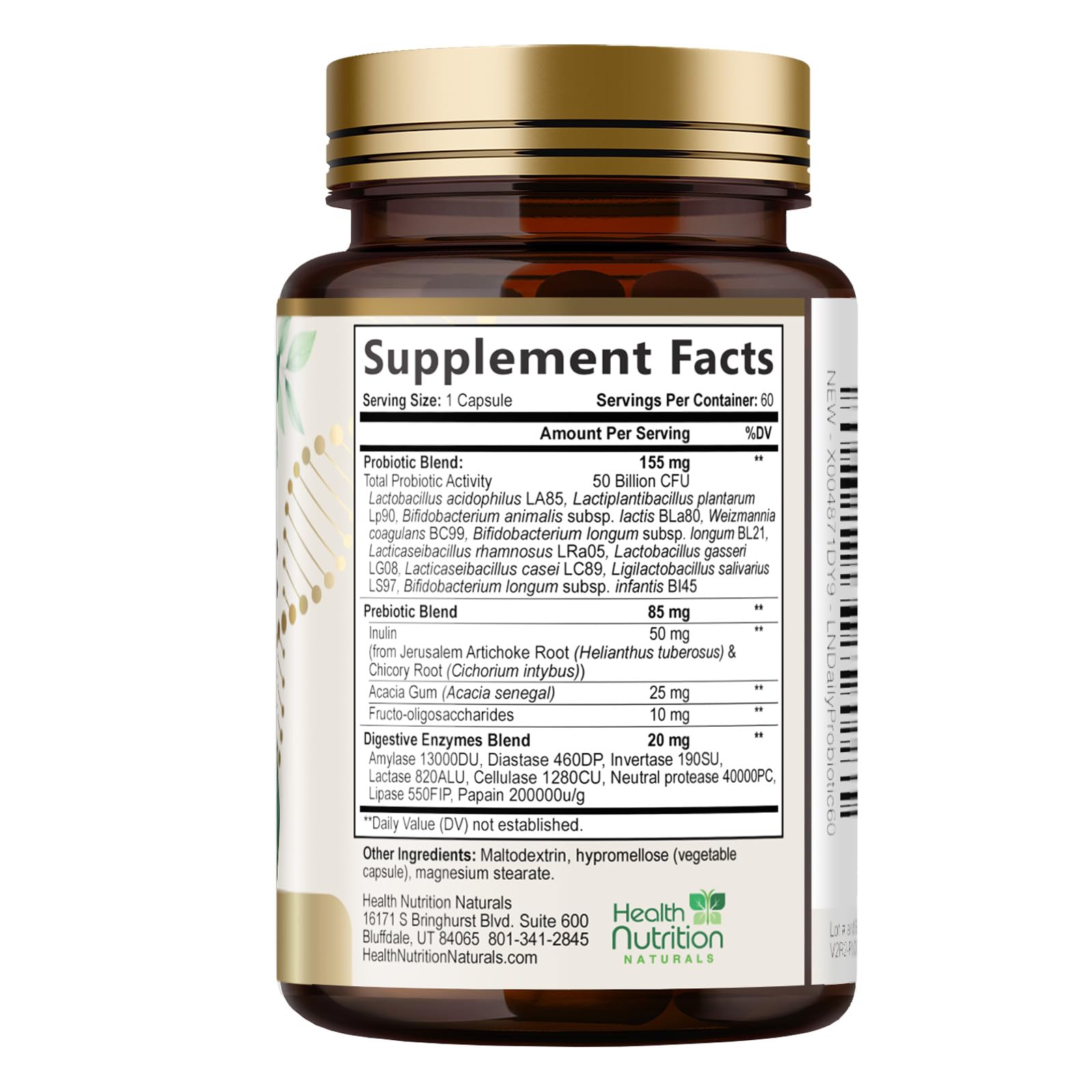 Probiotics 50 Billion CFU per Serving - 10 Strains + Prebiotics - Digestive Health, Gut & Immune Support - Occasional Constipation, Gas & Bloating Support for Women & Men, Bottled USA - 60 Capsules Health Nutrition Naturals uk supplements