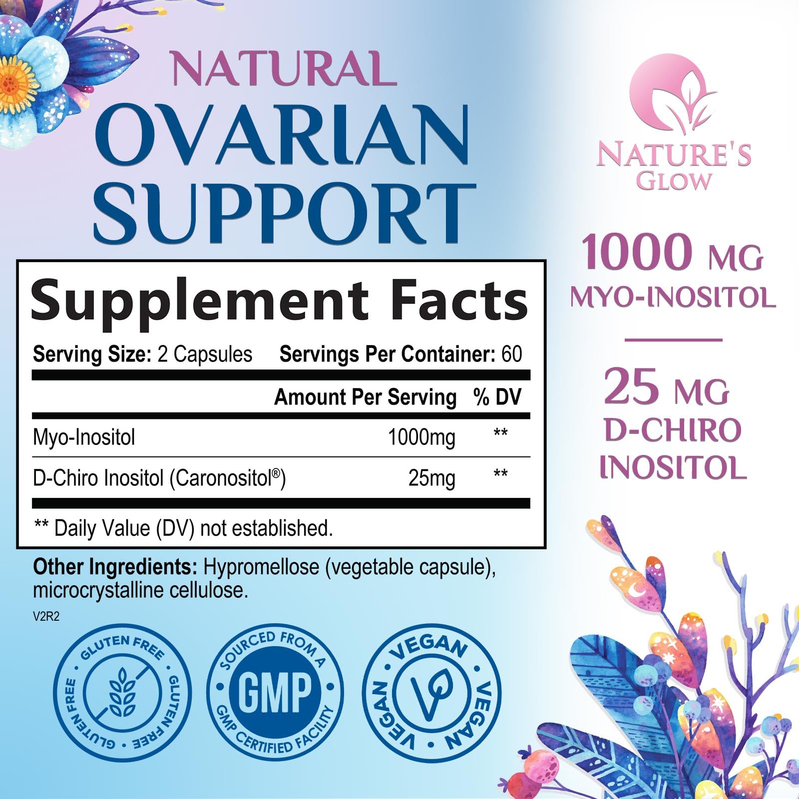 Myo-Inositol & D-Chiro Inositol 1025mg - 40:1 Ideal Ratio for Ovarian Support, Vegan Myo & D Chiro Supplement for Women's Natural Balance and Hormone Support, Vitamin B8, Non-GMO - 120 Capsules Nature's Glow uk supplements