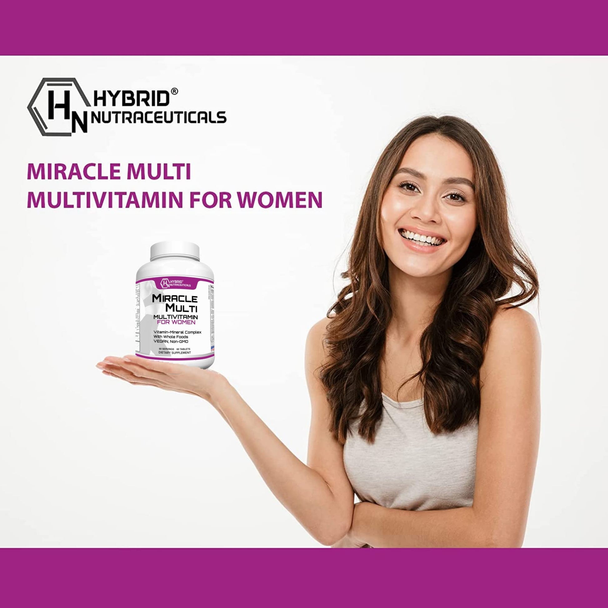 Hybrid Nutraceuticals MiracleMulti Women Multivitamin with Probiotics, Biotin, Folic Acid, Enzymes + Fruit & Vegetable Blend - Immune Support, Heart Health, Energy: 60 Servings (Non-GMO) Hybrid Nutraceuticals uk supplements