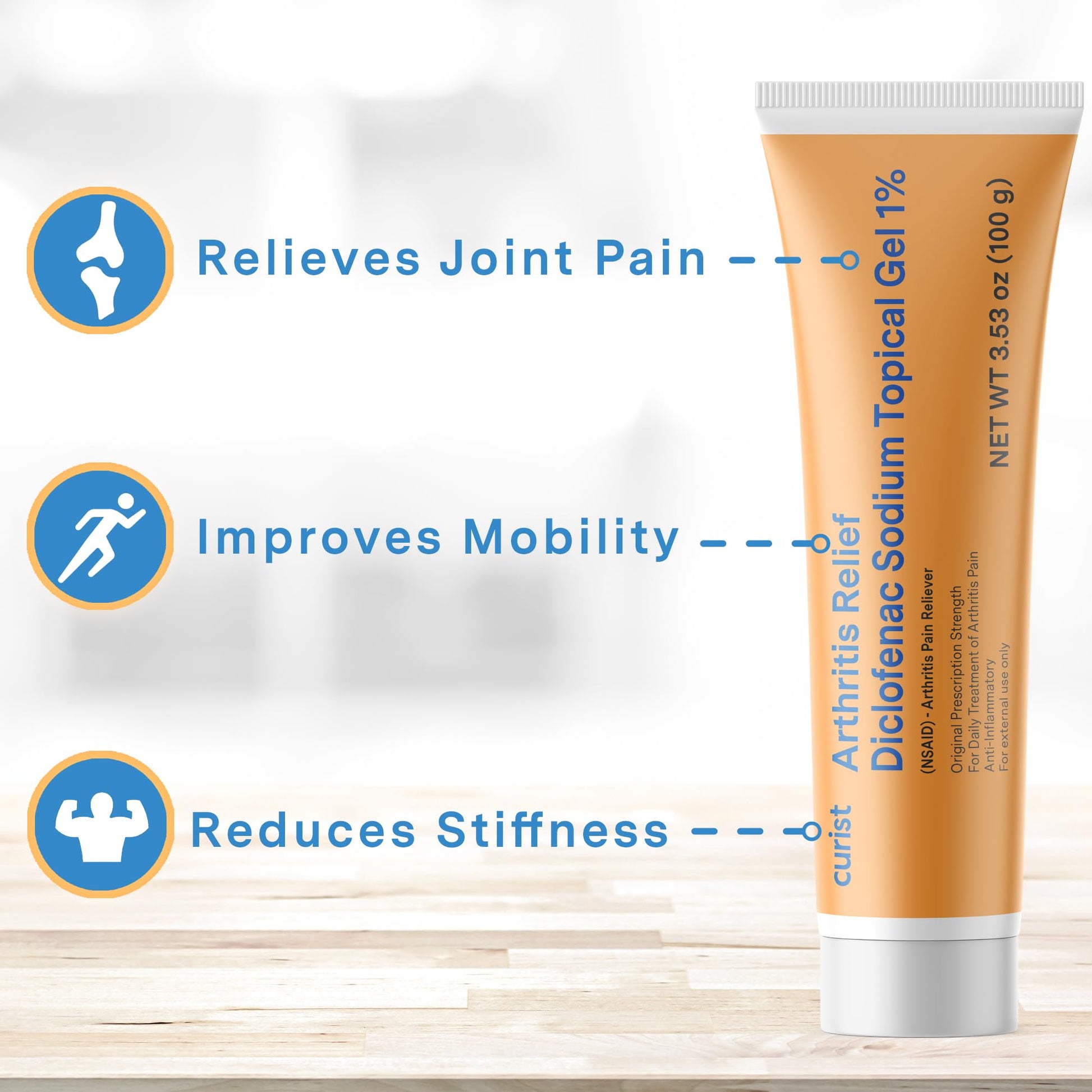 Curist Diclofenac Sodium Topical Gel 1 Percent 100g for Arthritis Pain - Joint Pain Relief for Hand Pain, Foot Pain, Knee Pain, Elbow Pain & Ankle Pain - 1% - 3.53oz Curist uk supplements
