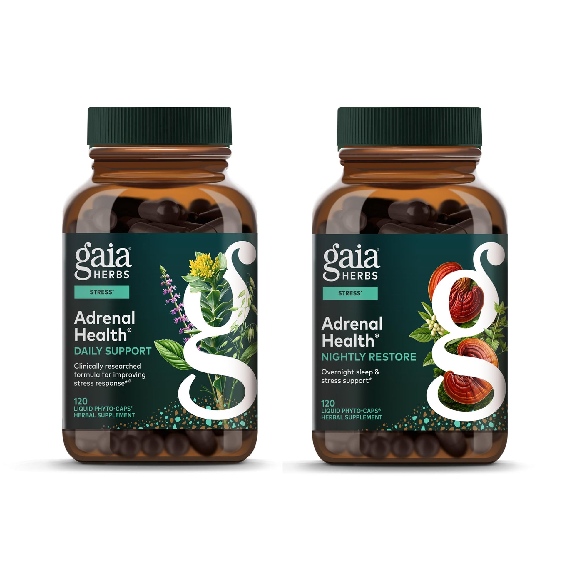 Gaia Herbs Adrenal Health Daily Support, Help Maintain Healthy Energy & Stress Levels*,120 Liquid Phyto-Caps Adrenal Health Nightly Restore, 120 Liquid Phyto-Caps - Bundle Gaia Herbs uk supplements