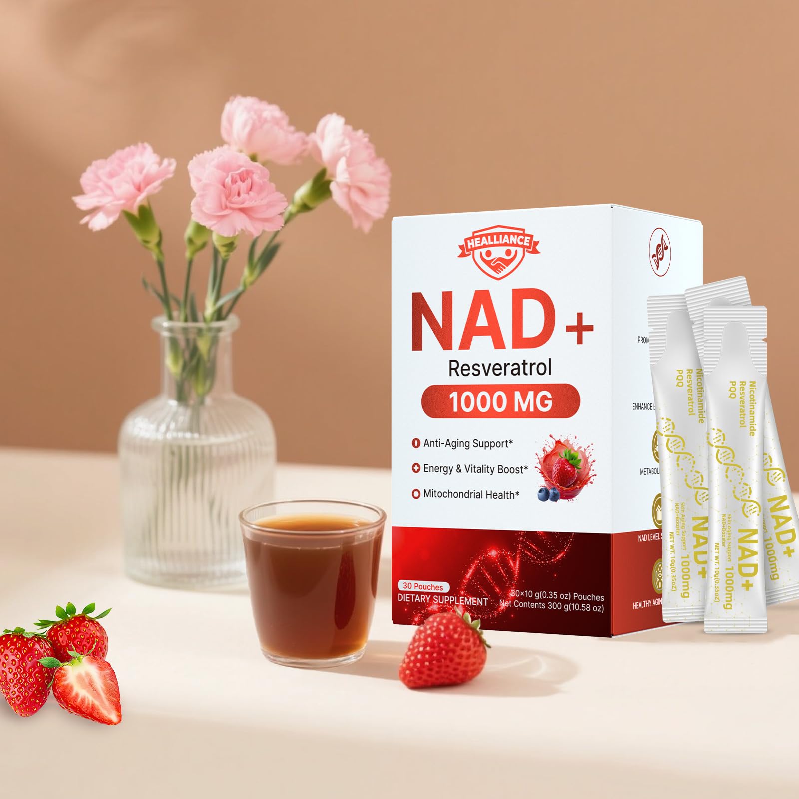 Healliance NAD+ Liquid Supplement 1000mg - Features Nicotinamide Riboside Resveratrol with PQQ for Targeted Healthy Aging and Cellular Energy Support, 30 Packets for Women and Men Healliance uk supplements