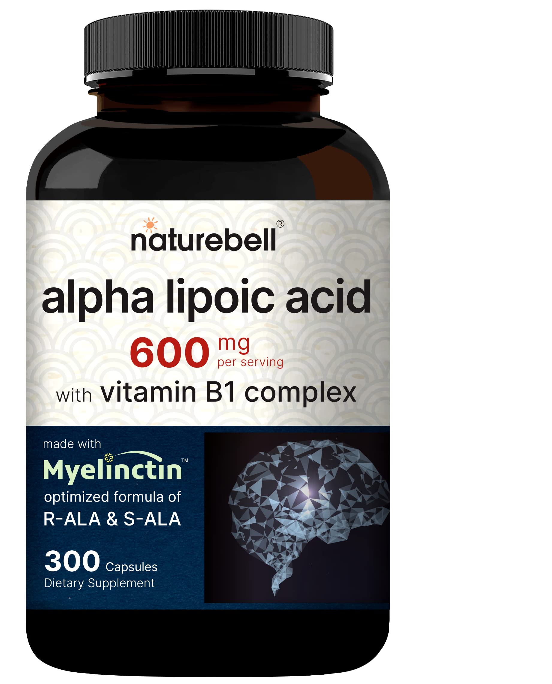 NatureBell Alpha Lipoic Acid 600mg Per Serving | 300 Capsules - with Vitamin B1 NatureBell uk supplements