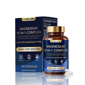 Magnesium 12-in-1 Complex 700mg, with Glycinate & Citrate, Vegan Supplement for Daily Wellness, 120 Capsules (1) WOJJ uk supplements