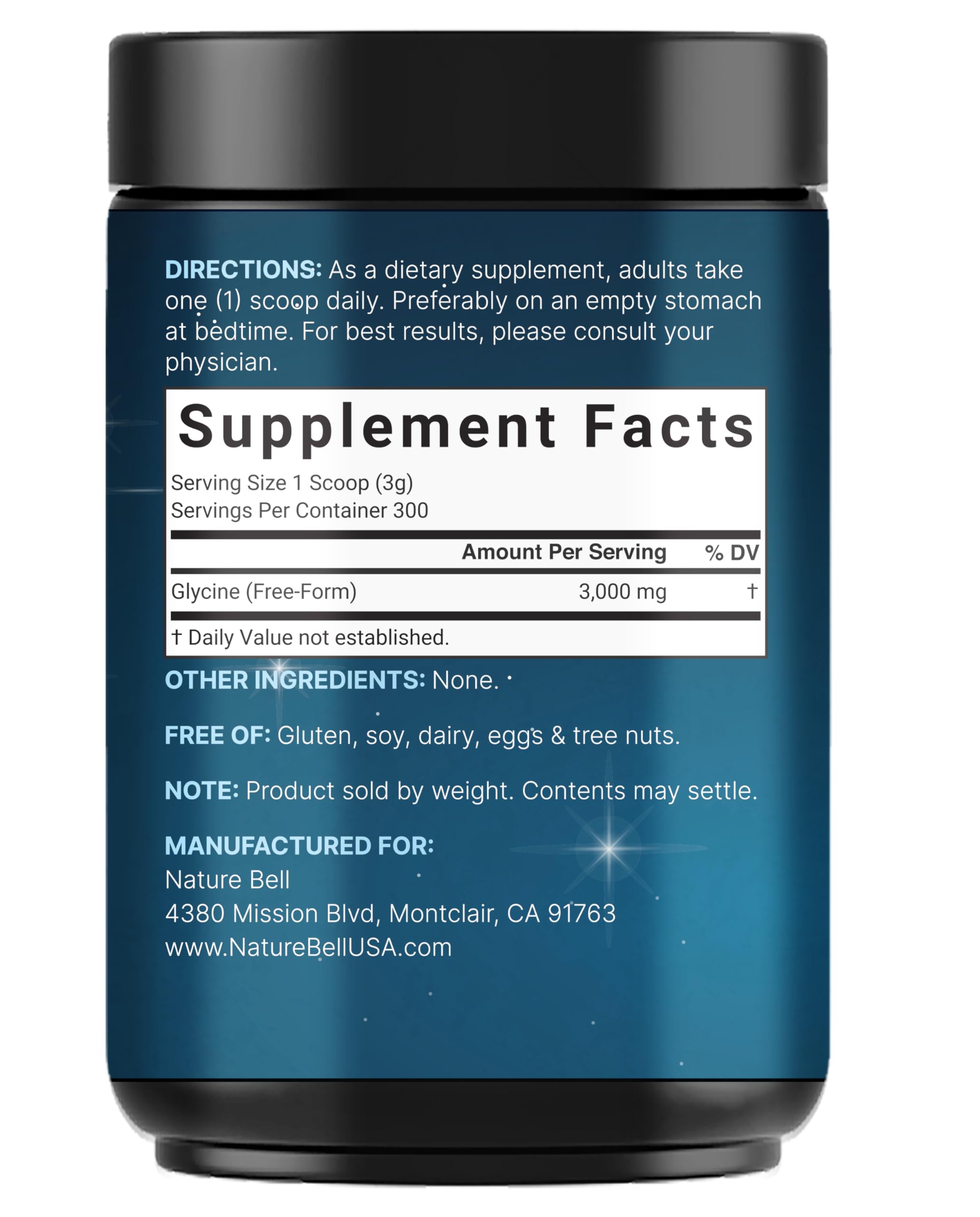 Glycine Powder, 300 Servings (2 lb) – 3,000 mg Free-Form Glycine Per Serving – Unflavored Pure Powder – Non-GMO, cGMP Manufactured NatureBell uk supplements