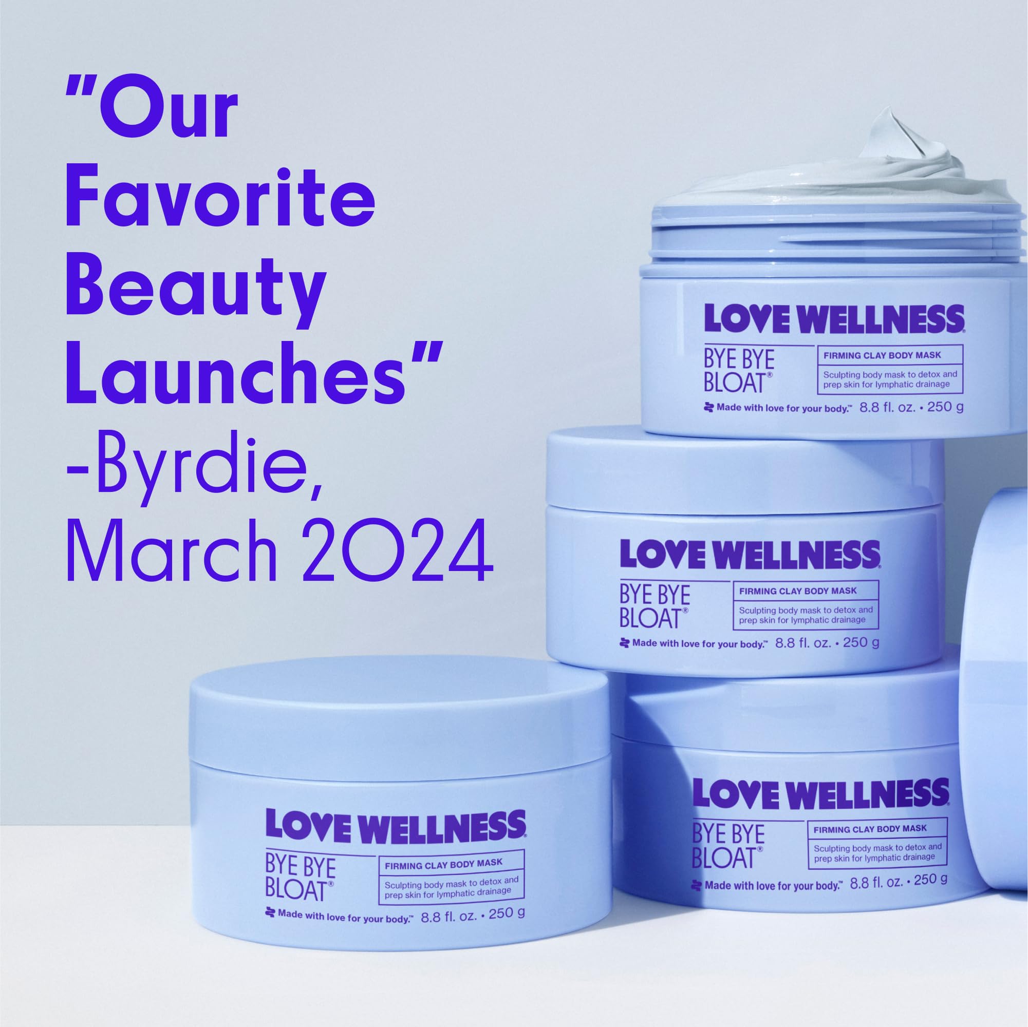 Love Wellness Bye Bye Bloat Firming Clay Body Mask | Lymphatic Drainage Body Mask for Women | Support Bloating Relief, Skin Hydration & Boost Circulation | Caffeine, Grapefruit & Peppermint Oil | 250g Love Wellness uk supplements