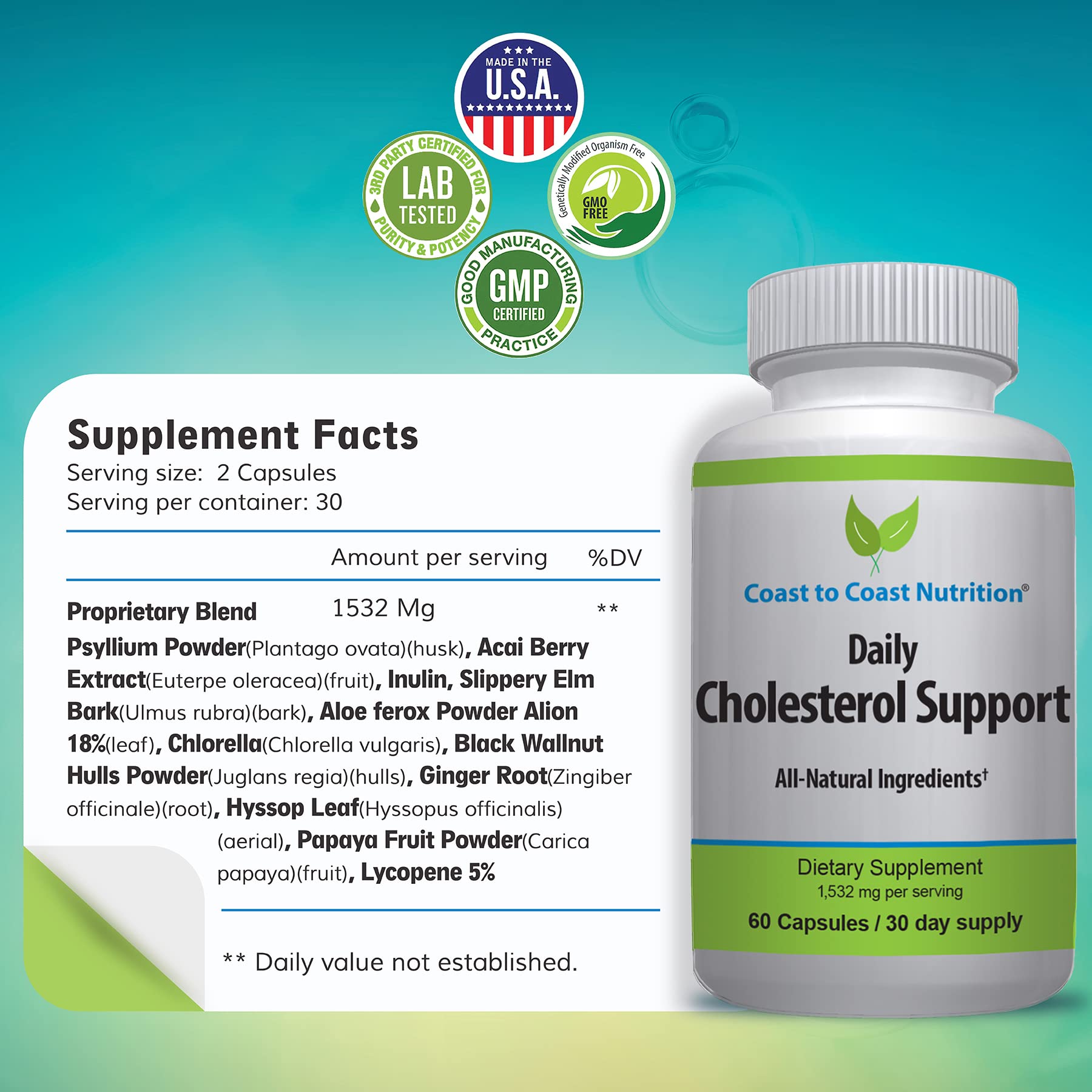 Coast to Coast Nutrition Cholesterol Support Supplement - Support Cardiovascular & Artery Performance, Target Bad LDL Levels & Plaque Calcium Buld-Up - Promote Circulation & Blood Flow - 60 Capsules Coast to Coast Nutrition uk supplements