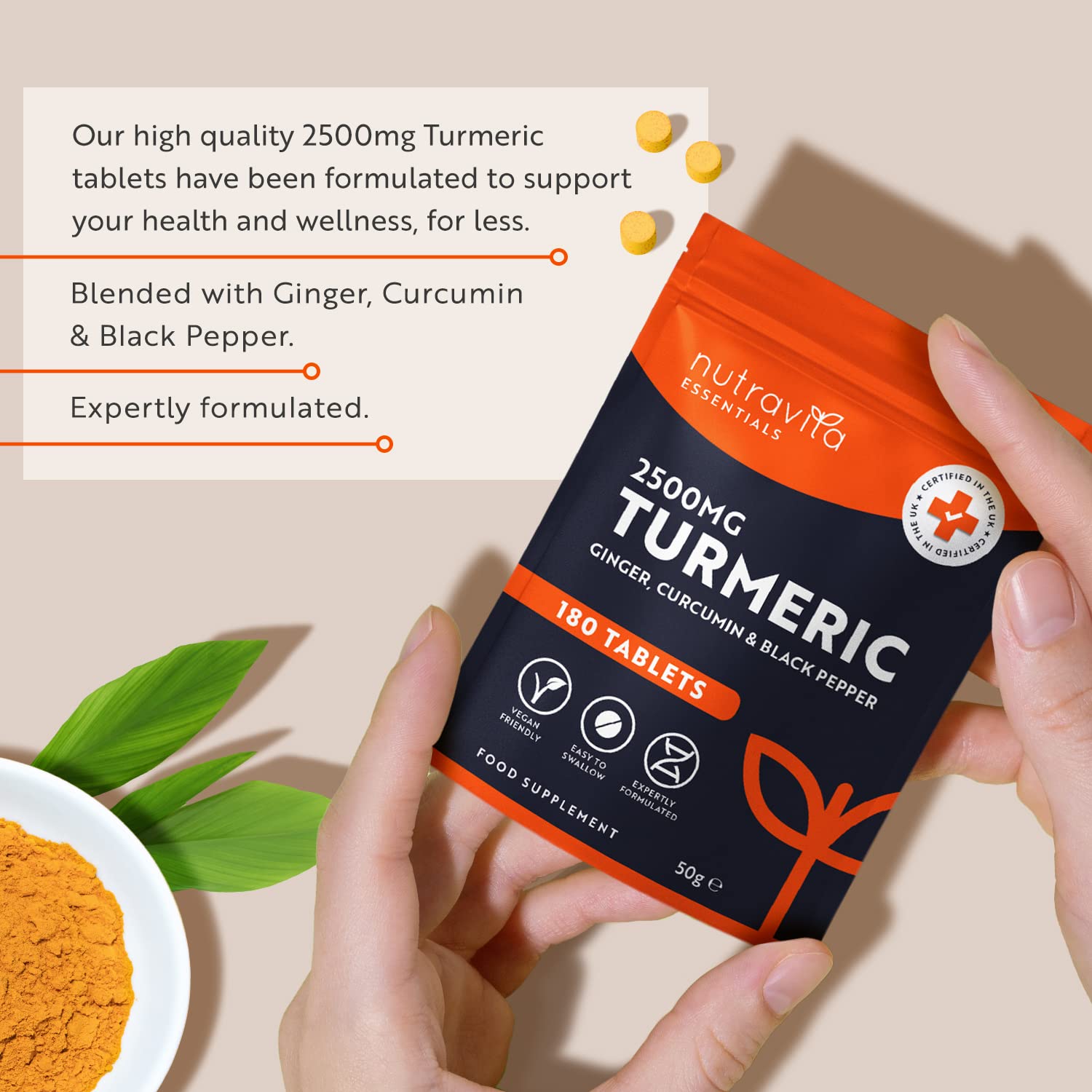 Nutravita Turmeric Tablets 2500mg with Black Pepper & Ginger - 180 High Strength Tumeric Nutravita uk supplements