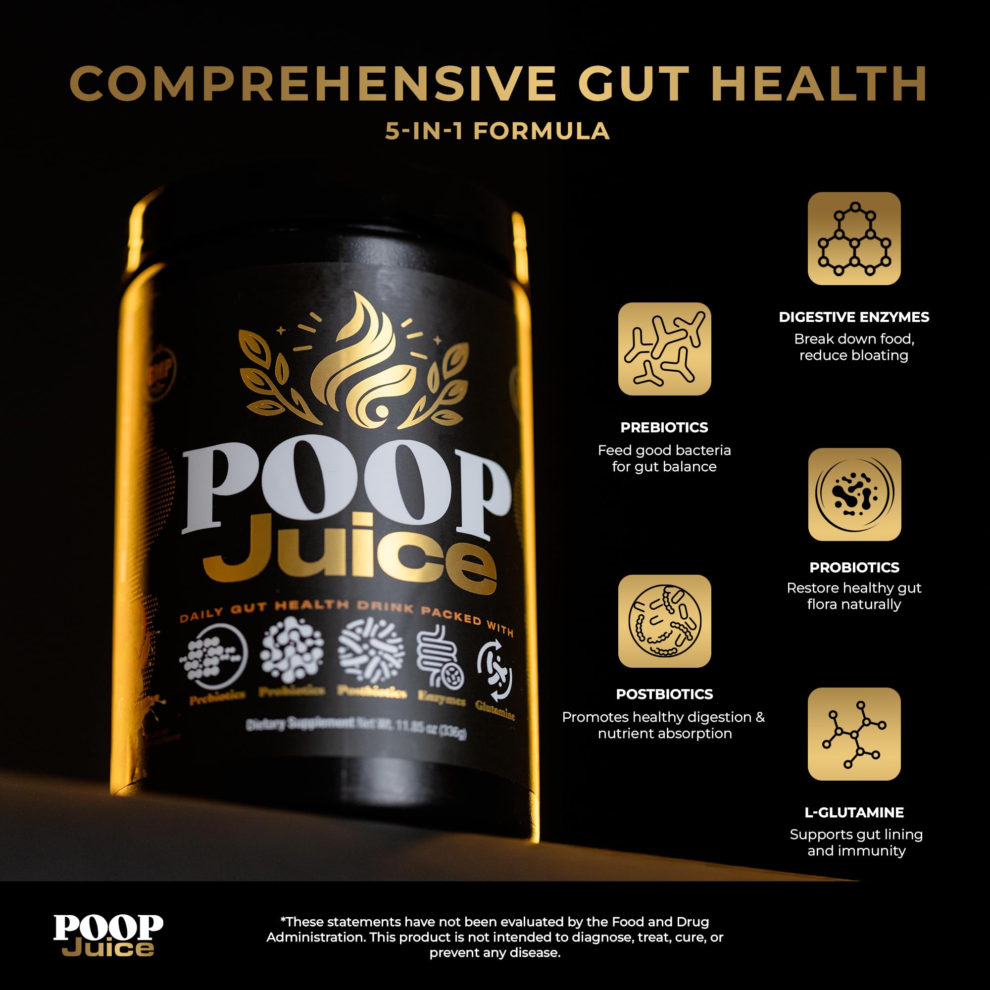 Poop Juice 5-in-1 Daily Fiber Supplement Powder - Bloat & Poop Relief - Prebiotic, Probiotic, Postbiotic, Digestive Enzymes, L-Glutamine - GLP-1 Support - Sugar-Free Georgia Peach Mango (30 Servings) Poop Juice uk supplements