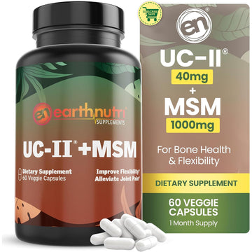 EarthNutri UC-II Collagen & MSM Supplement for Bone Health and Joint Flexibility Joint Supplement - 40mg UC-II Providing 10mg Total Collagen & 1000mg MSM - 60 Capsules (2 Caps Daily) EarthNutri uk supplements