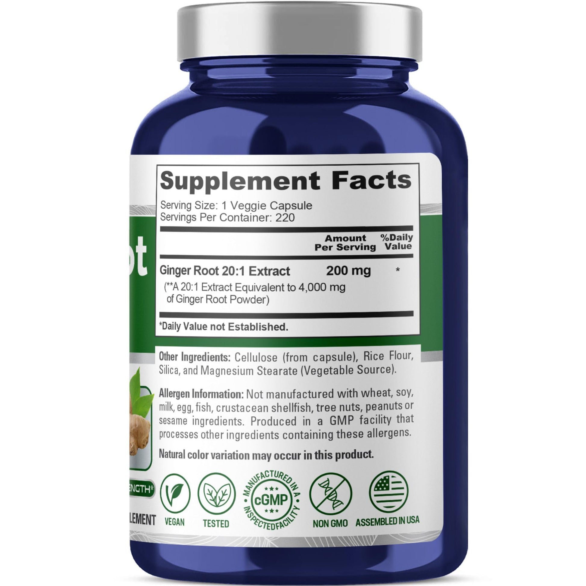 NusaPure Ginger Root Capsules 20:1 Extract, 200 mg Equivalent to 4,000mg per Veggie Caps | 220 Count | Non-GMO & Vegan NusaPure uk supplements