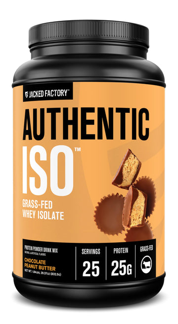 Jacked Factory Authentic ISO Grass Fed Whey Protein Isolate Powder - Low Carb, Non-GMO Muscle Building Protein w/No Fillers, Post Workout Recovery, Chocolate Peanut Butter - 25 Servings Jacked Factory uk supplements