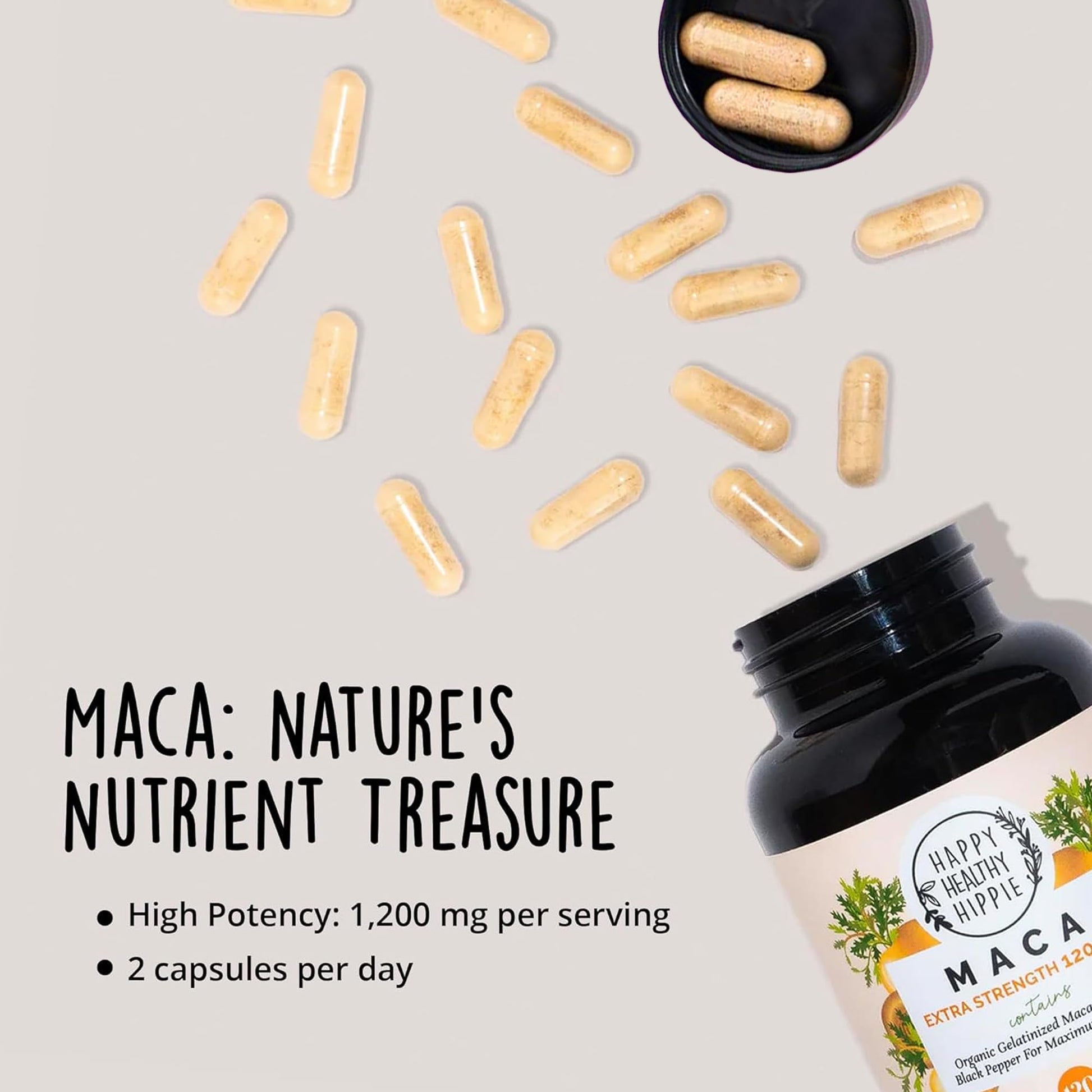 Organic Maca Root Capsules 1200 mg – Libido Booster for Women Fast Acting & Potent | Female Maca Supplement | Energy Pills from Peru | Includes Black Pepper for High Absorption | Vegan, 120 Ct Happy Healthy Hippie uk supplements