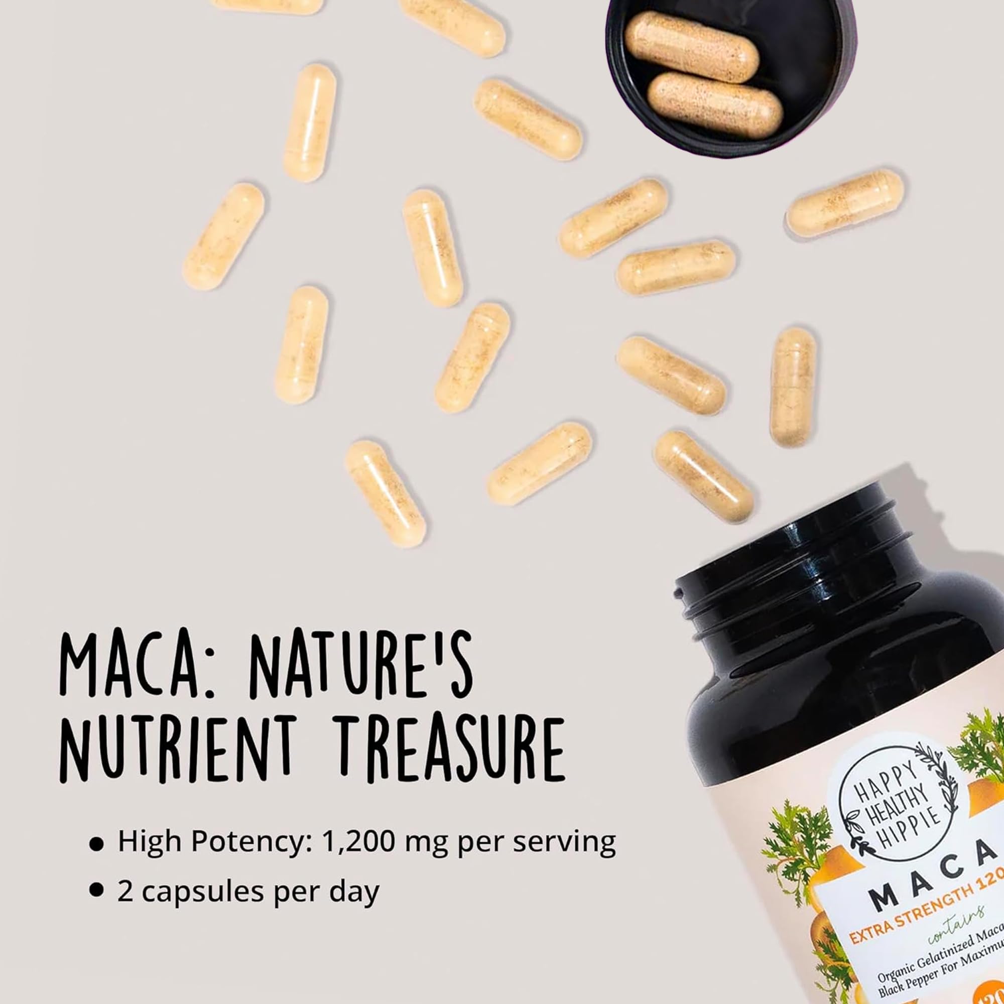 Organic Maca Root Capsules 1200 mg – Libido Booster for Women Fast Acting & Potent | Female Maca Supplement | Energy Pills from Peru | Includes Black Pepper for High Absorption | Vegan, 120 Ct Happy Healthy Hippie uk supplements