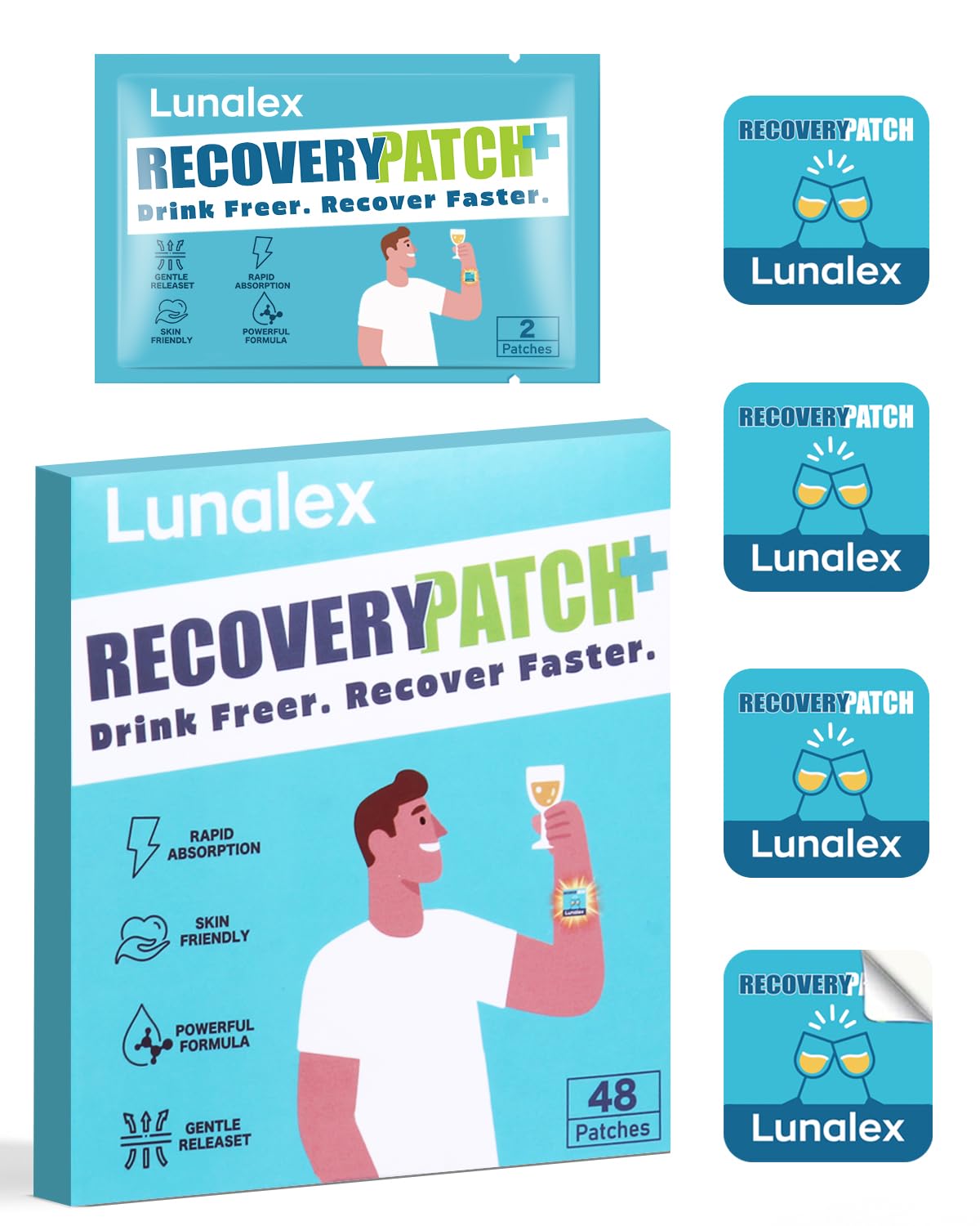 Lunalex Recovery Patch 48 Pack - Wake Up Refreshed & Balanced After Celebration - Plant-Based Formula for Morning Wellness - Bachelorette & Wedding Party Favors - 2 Patches per Sachet, Waterproof Lunalex uk supplements