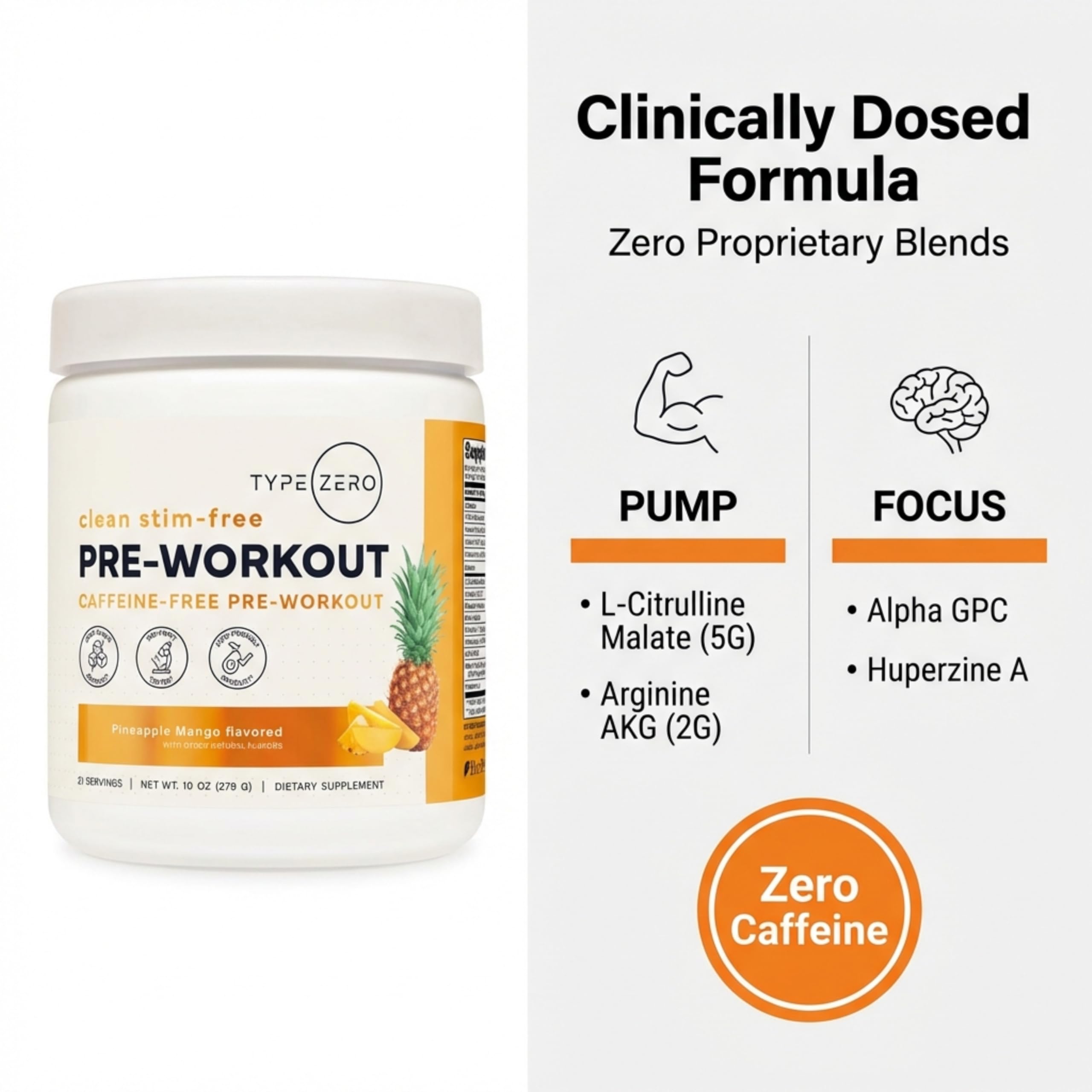Type Zero Clean Stim Free Pre Workout Powder + Nitric Oxide Booster with L-Citrulline Malate, Arginine AKG, Beta Alanine - Caffeine & Stimulant Free - Pineapple Mango Flavor, 21 Servings Type Zero uk supplements