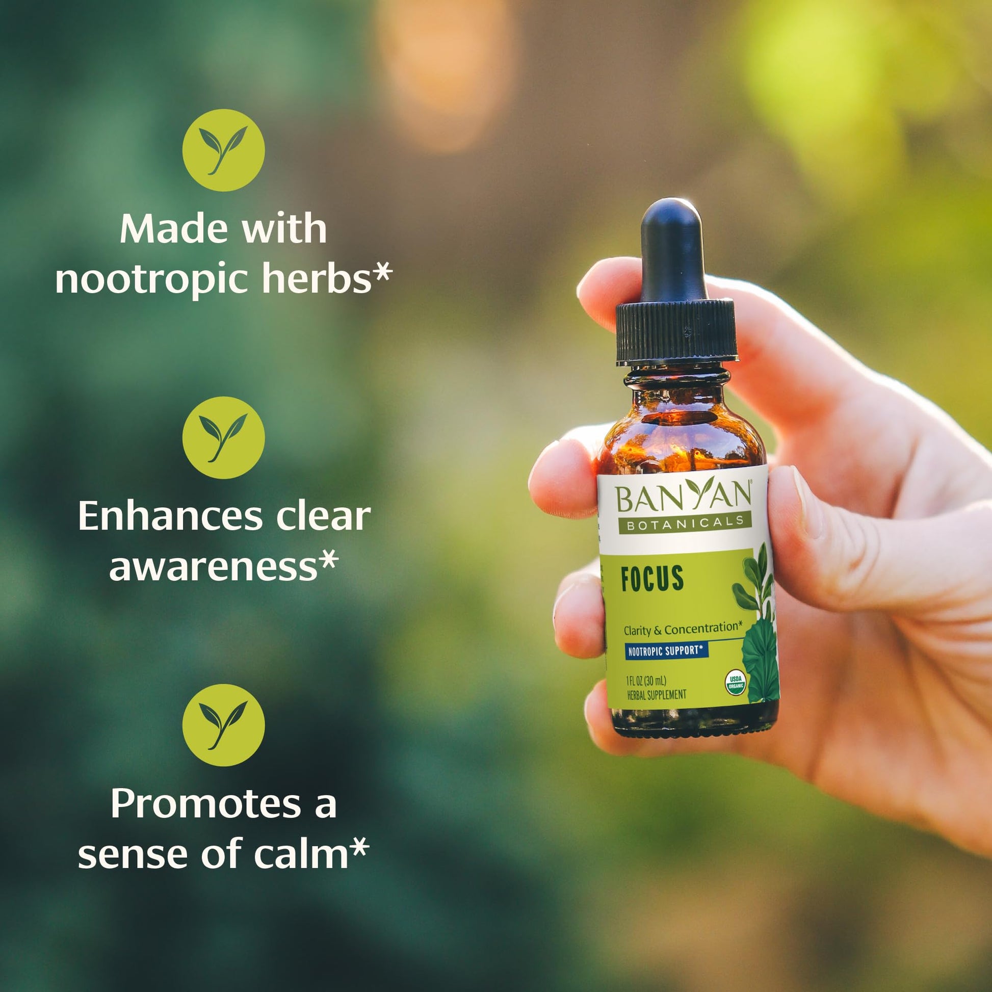 Banyan Botanicals Focus Liquid Extract – Organic Focus Supplement – Liquid Extract in Non-Alcoholic Glycerin – Nootropic Herbs for Fast-Acting Support* – 1 oz. – Non-GMO Sustainably Sourced Vegan Banyan Botanicals uk supplements