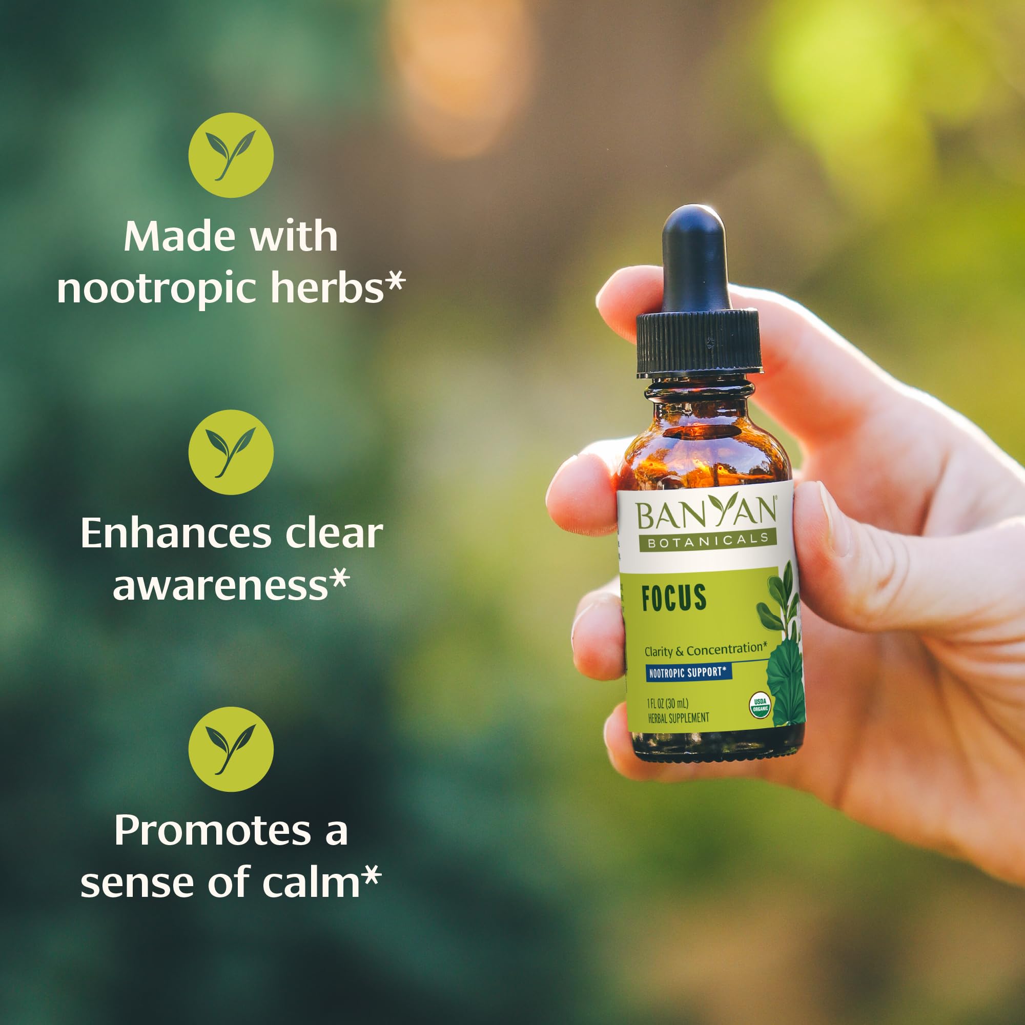 Banyan Botanicals Focus Liquid Extract – Organic Focus Supplement – Liquid Extract in Non-Alcoholic Glycerin – Nootropic Herbs for Fast-Acting Support* – 1 oz. – Non-GMO Sustainably Sourced Vegan Banyan Botanicals uk supplements