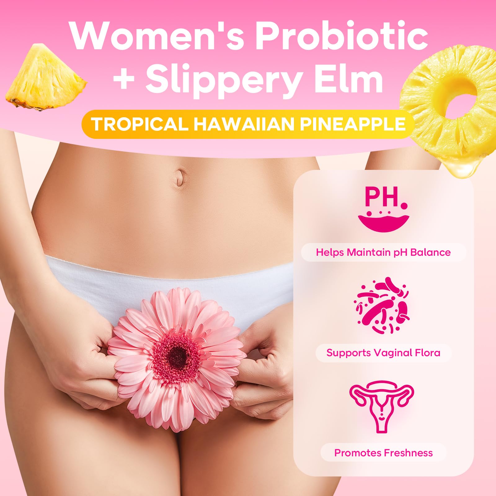 GrnLife Women's Probiotic Slippery Elm Gummies, Her Juicy Feminine Probiotics Gummies for pH Balance & Immune Supports, Pineapple Flavor, 60 Count GrnLife uk supplements