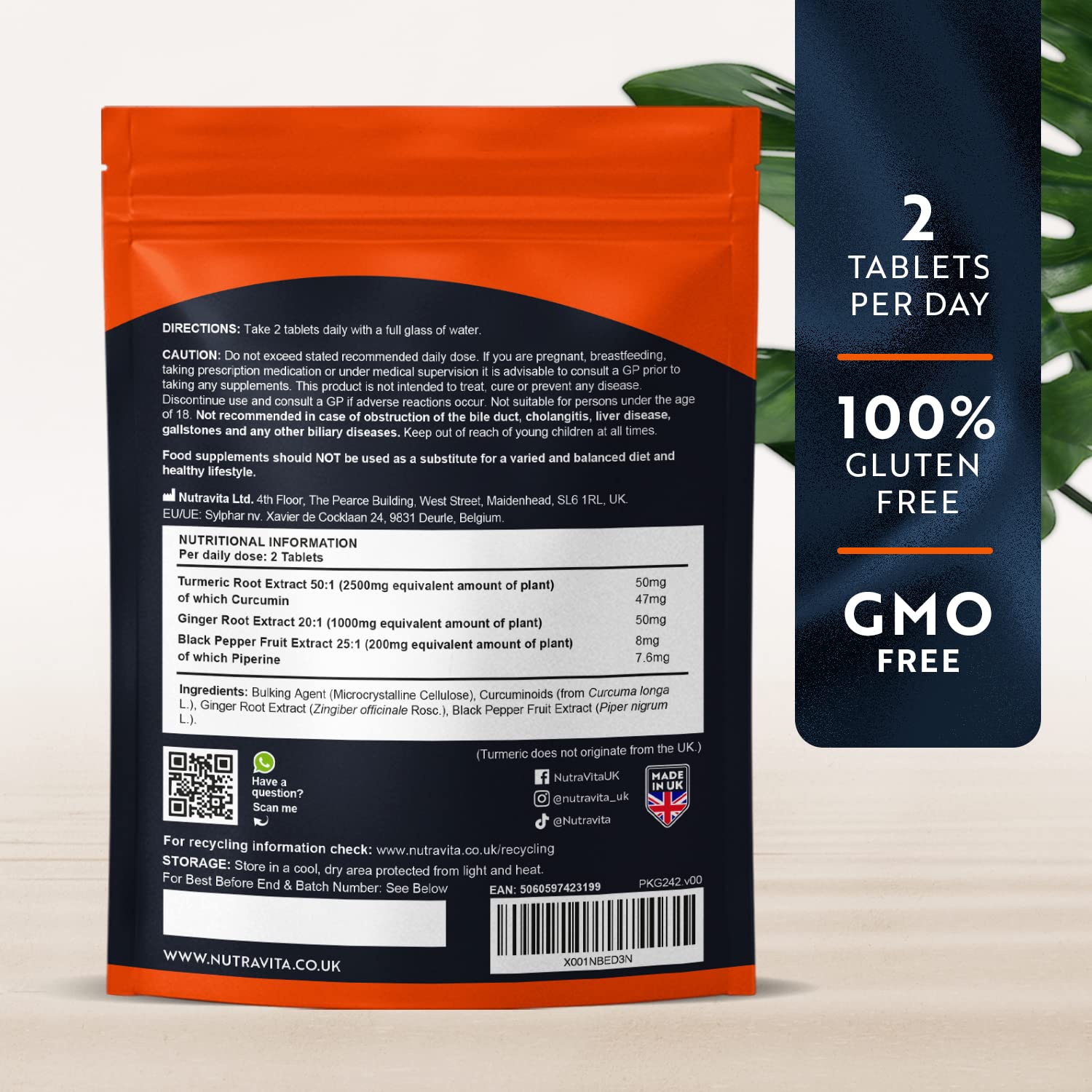 Nutravita Turmeric Tablets 2500mg with Black Pepper & Ginger - 180 High Strength Tumeric Nutravita uk supplements