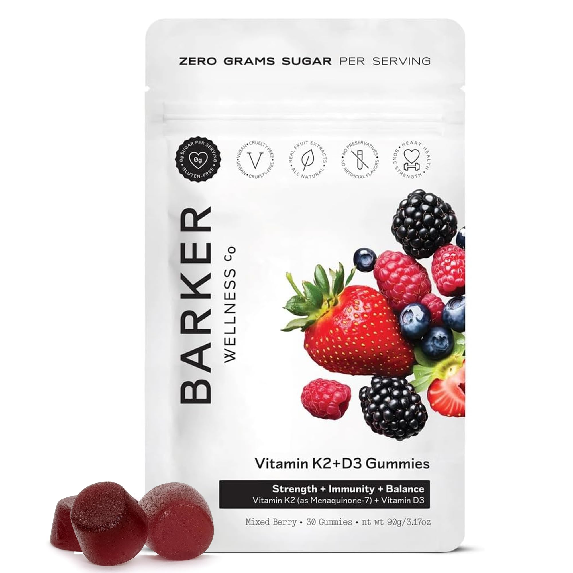 Barker Wellness D3 K2 Vitamin Gummies – Max Potency 6000IU D3 + 200mcg K2 for Strong Bones, Cardiovascular Wellness, Immune Support | Vegan, Sugar-Free, Delicious Mixed Berry | 30 Servings Barker Wellness Co uk supplements