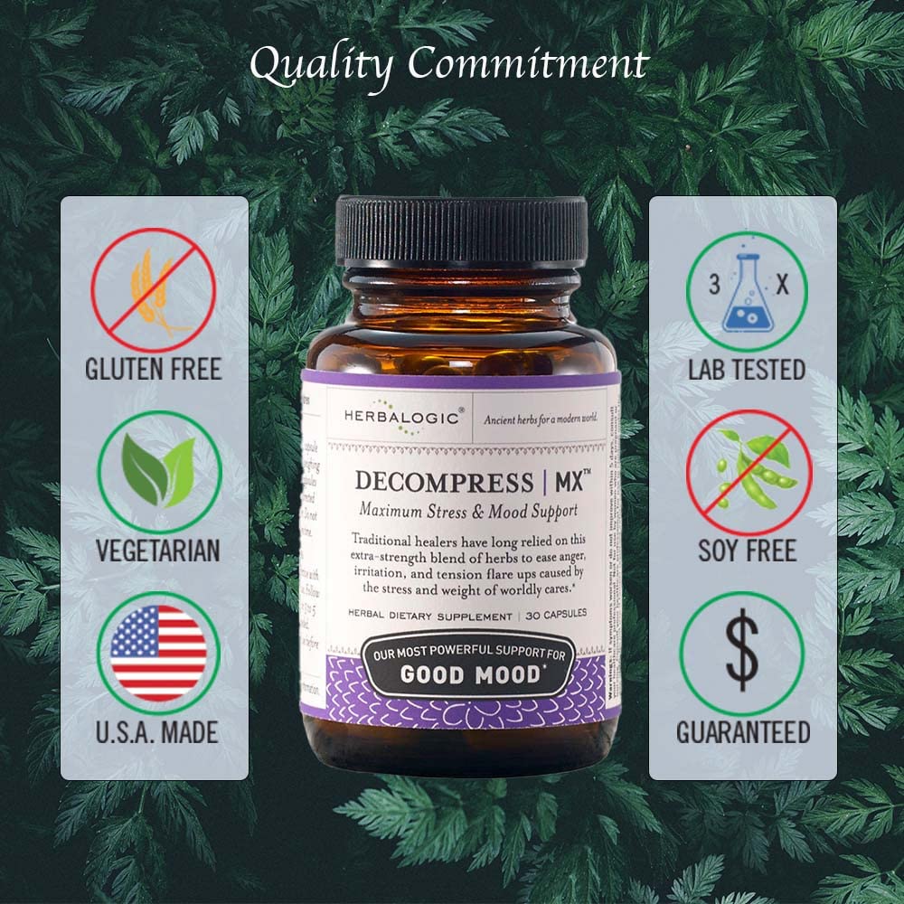 Herbalogic - Decompress MX Herb Capsules - Maximum Stress & Tension Relief - Reduces Anger & Moodiness, Positive Mood Support - Based on the Traditional Chinese Formula Xiao Yao San - 90 Cap Count Herbalogic uk supplements