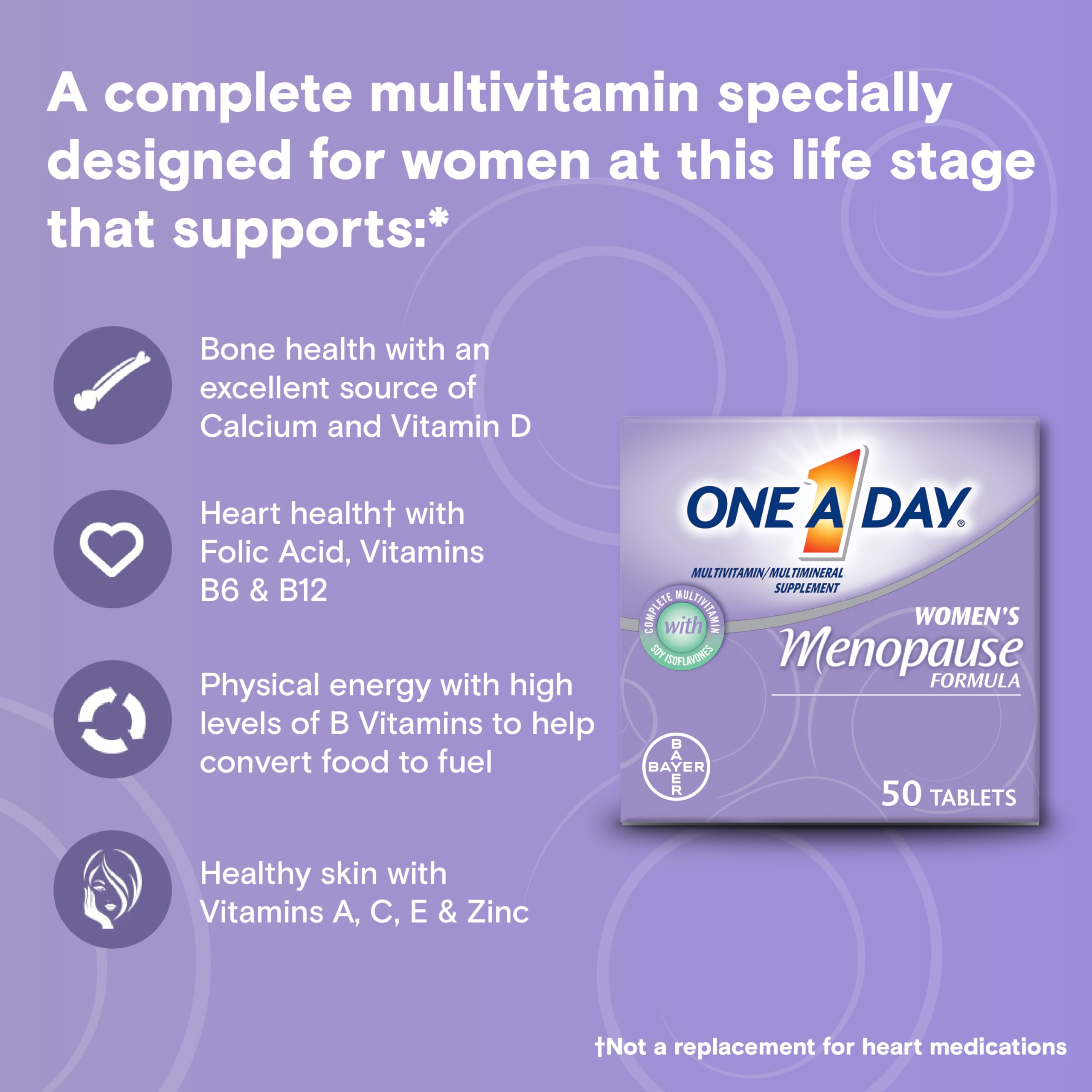 One A Day Women's Menopause Multivitamin with Vitamin A, Vitamin C, Vitamin D, Vitamin E and Zinc for Immune Health Support, Bone health, 50 Count ONE A DAY uk supplements